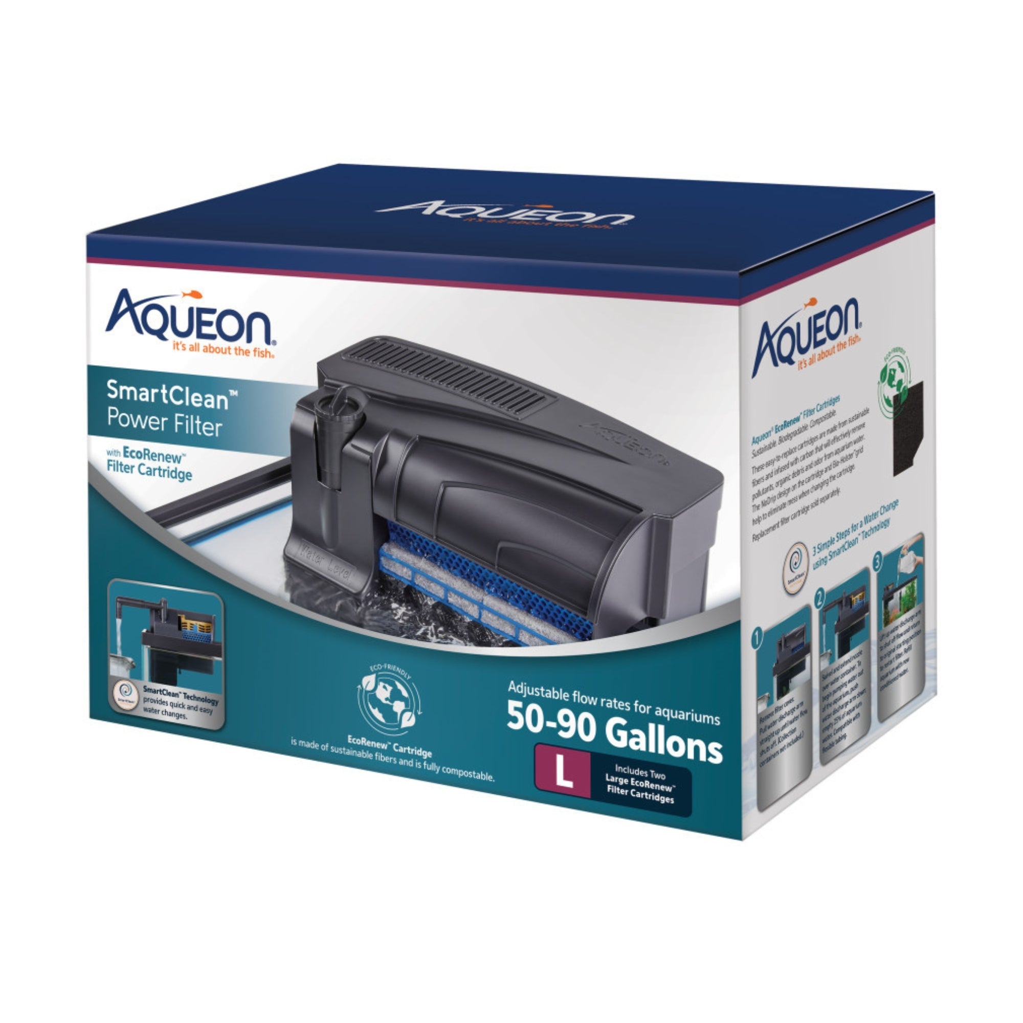 Aqueon SmartClean Power Filter with EcoRenew Filter Cartridge 1ea/5090 gal