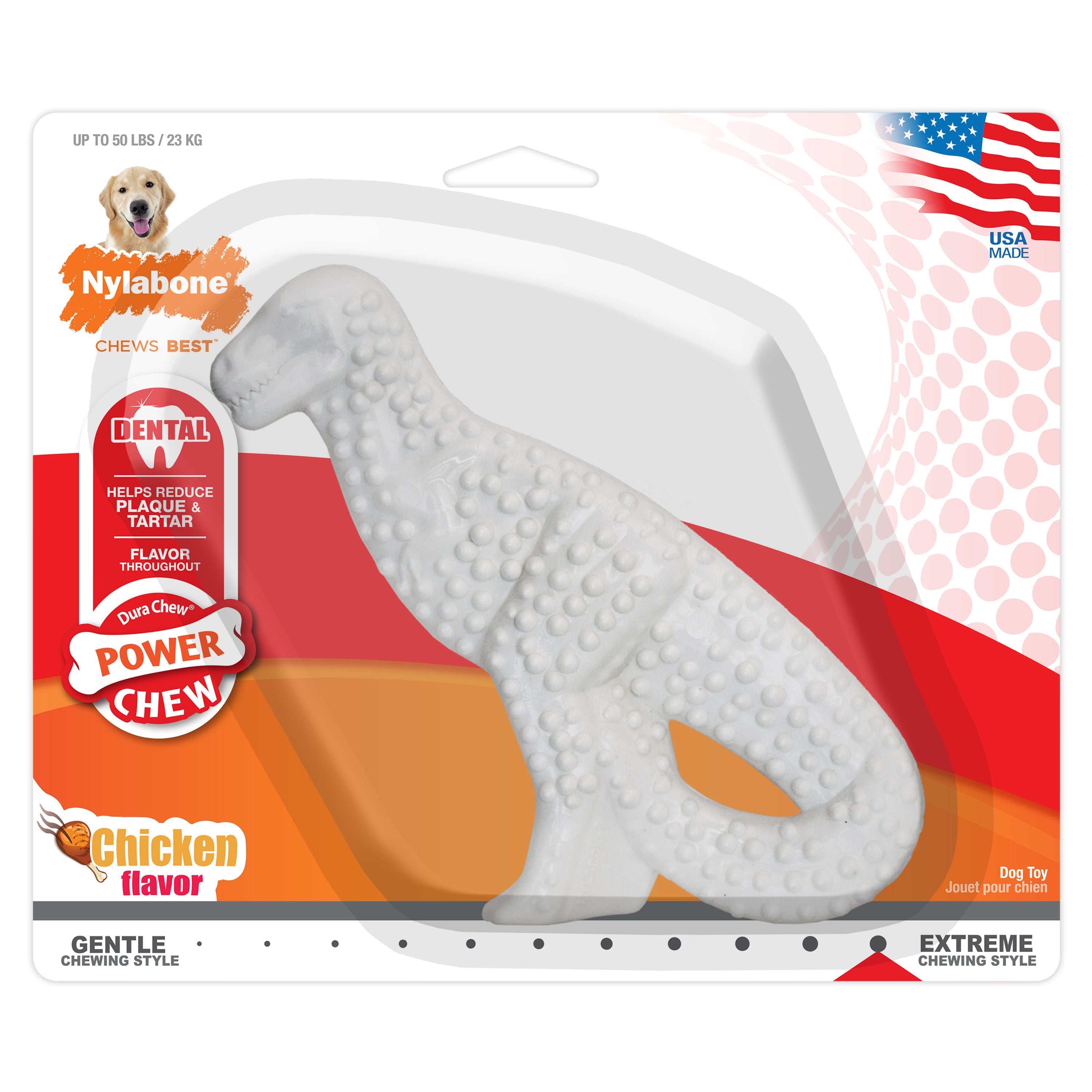 Nylabone Power Chew Dental Dinosaur Dog Toy Chicken, White, 1ea/Large/Giant  Up To 50 Lbs. 1 ct