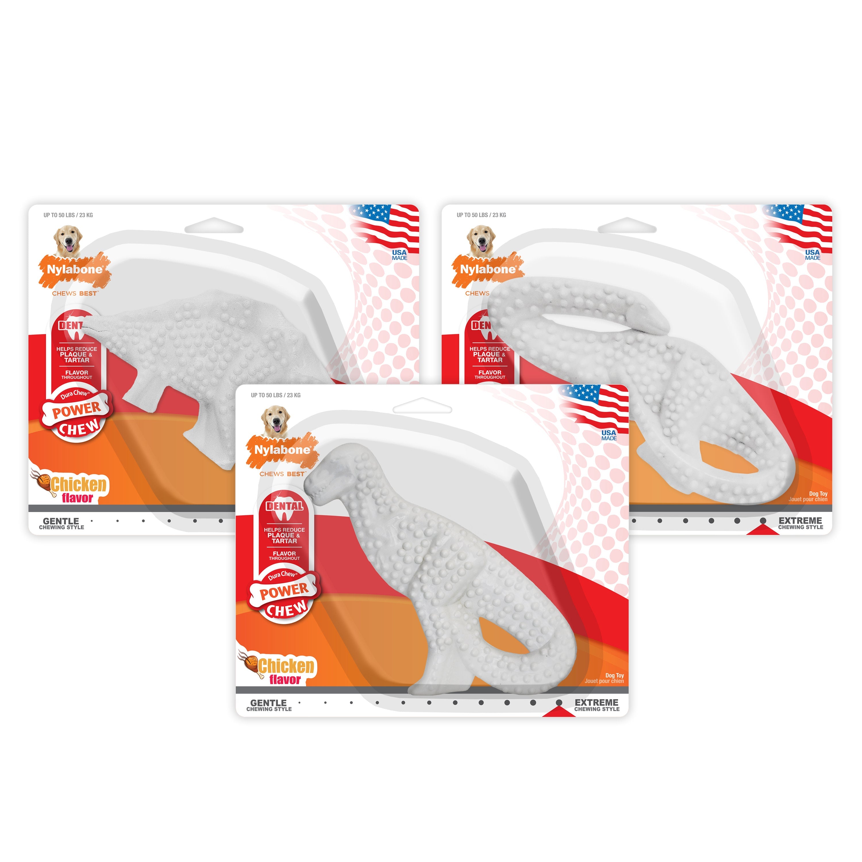 Nylabone Power Chew Dental Dinosaur Dog Toy Chicken, White, 1ea/Large/Giant  Up To 50 Lbs. 1 ct