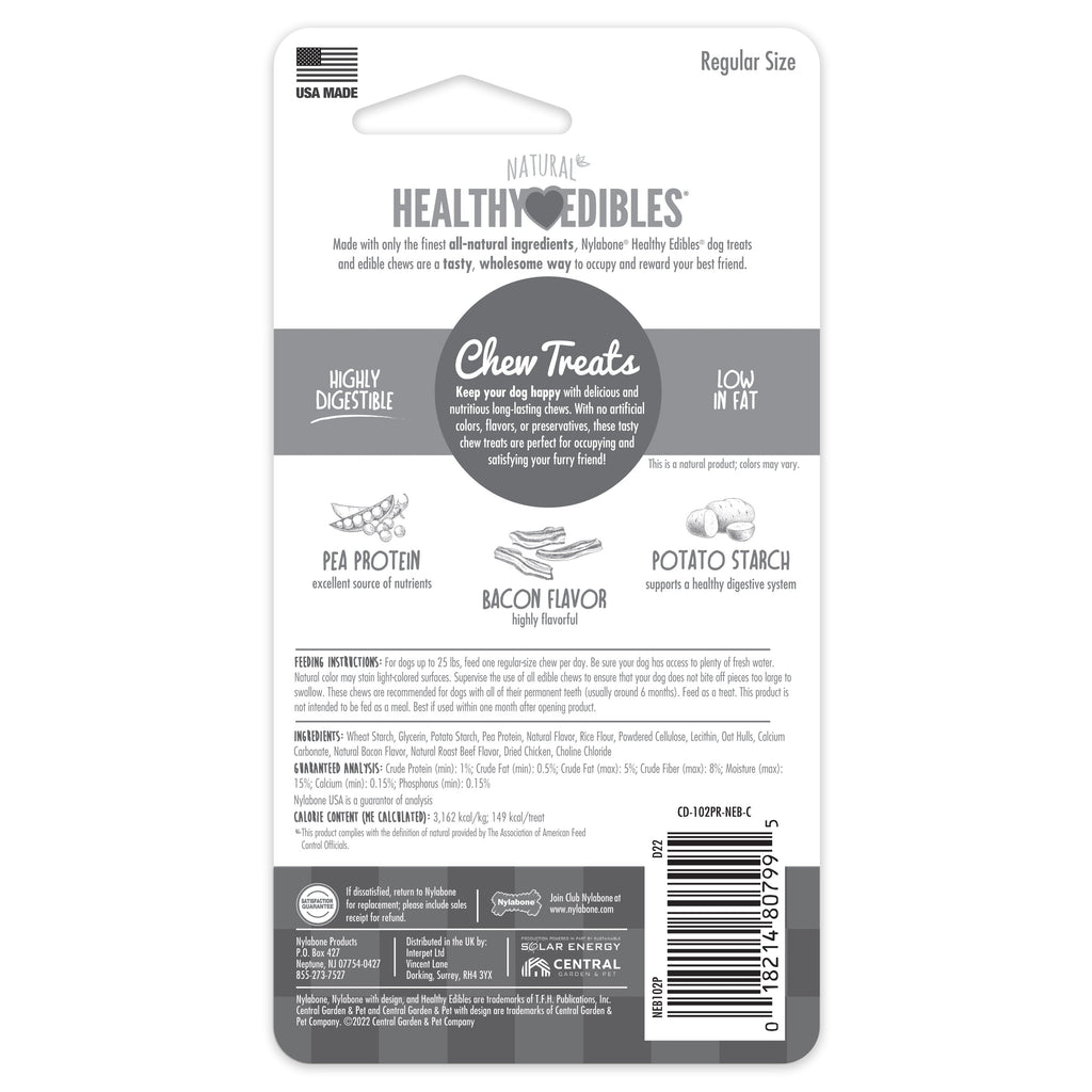 Nylabone Healthy Edibles AllNatural Long Lasting Chew Treats Bacon, 1ea/SMall/Regular  Up To 25 Ibs. 1 ct