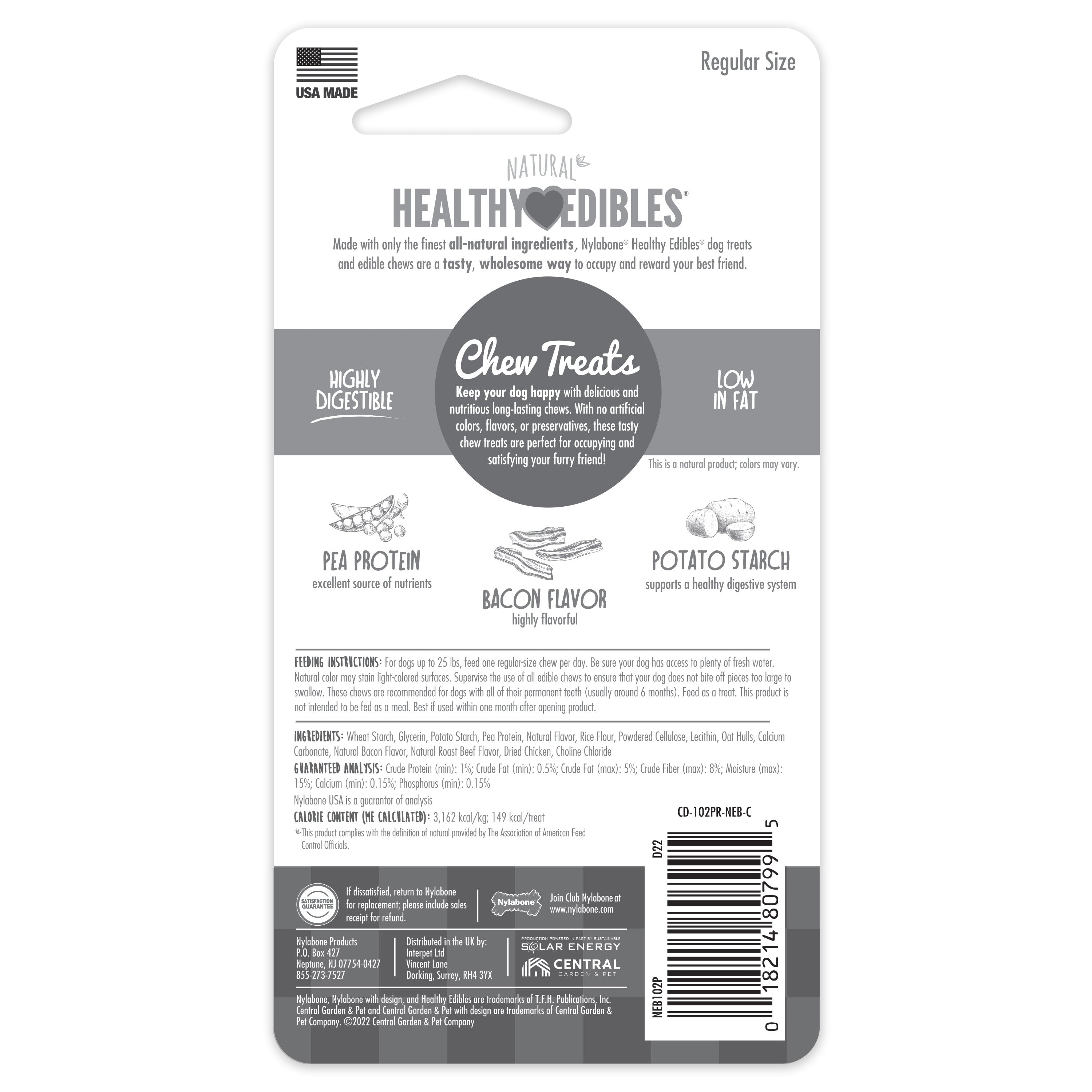 Nylabone Healthy Edibles AllNatural Long Lasting Chew Treats Bacon, 1ea/SMall/Regular  Up To 25 Ibs. 1 ct