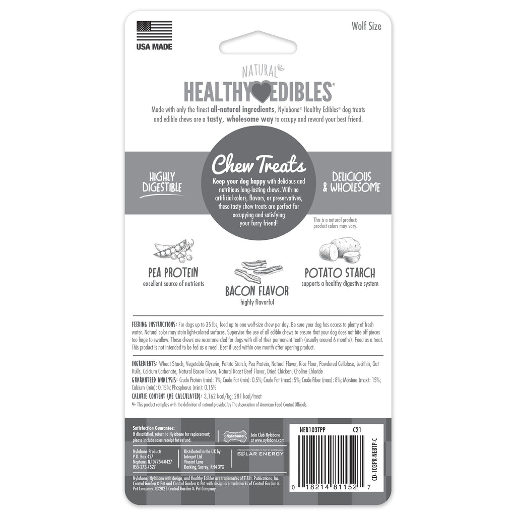 Nylabone Healthy Edibles AllNatural Long Lasting Chew Treats Bacon, 1ea/Medium/Wolf  Up To 35 Lbs. 2 ct