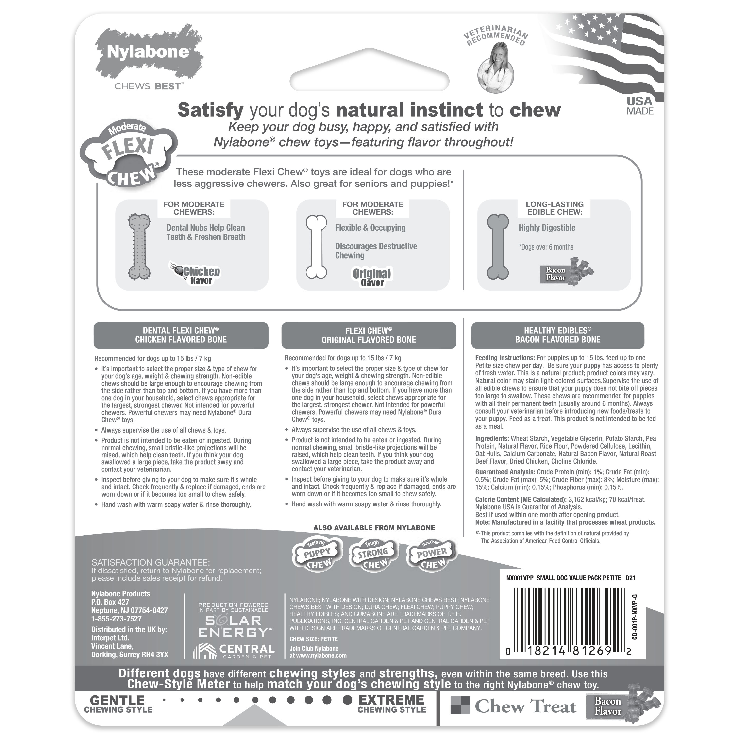 Nylabone Healthy Edibles and Flexi Chew Value Pack Chicken  Bacon, 1ea/XS/Petite  Up To 15 Lbs. 3 ct