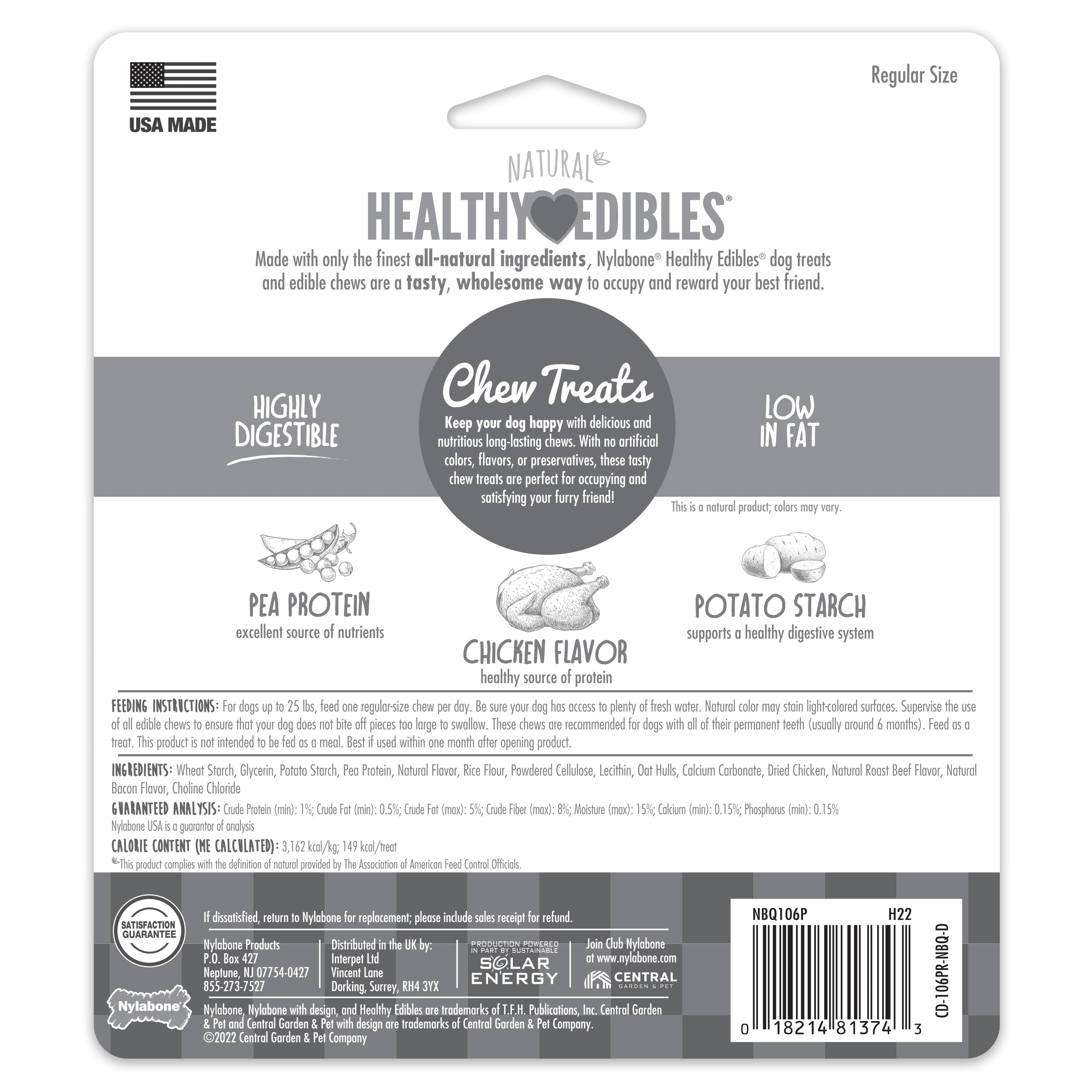Nylabone Healthy Edibles AllNatural Long Lasting Chew Treats Chicken, 1ea/SMall/Regular  Up To 25 Ibs. 3 ct