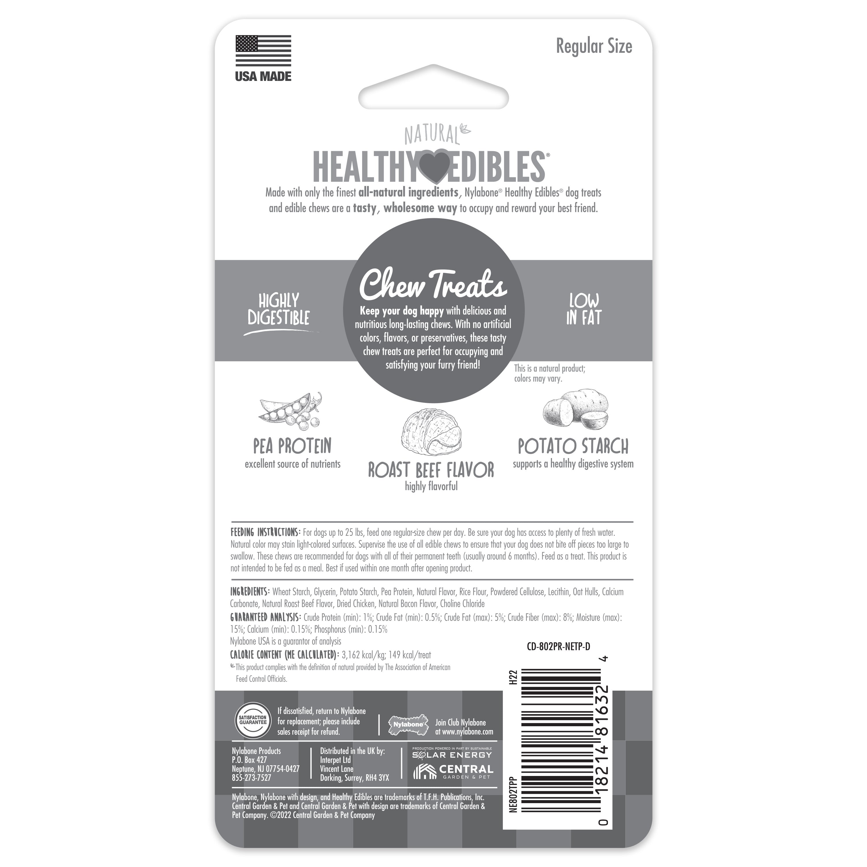 Nylabone Healthy Edibles AllNatural Long Lasting Chew Treats Roast Beef, 1ea/SMall/Regular  Up To 25 Ibs. 2 ct