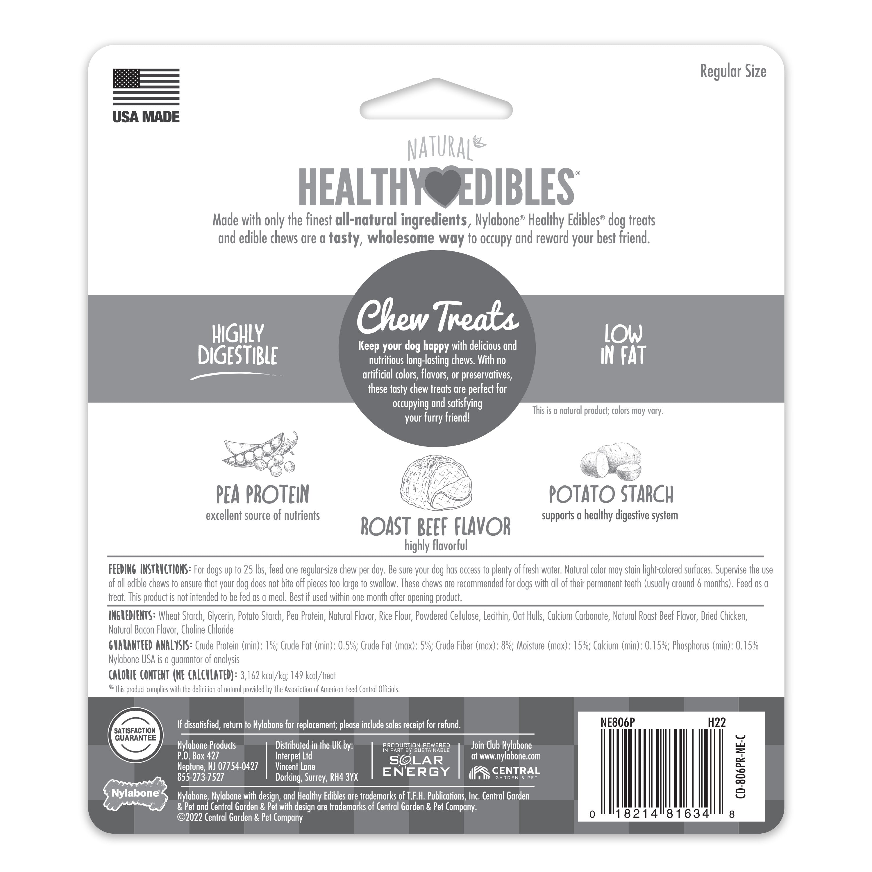 Nylabone Healthy Edibles AllNatural Long Lasting Chew Treats Roast Beef, 1ea/SMall/Regular  Up To 25 Ibs. 3 ct