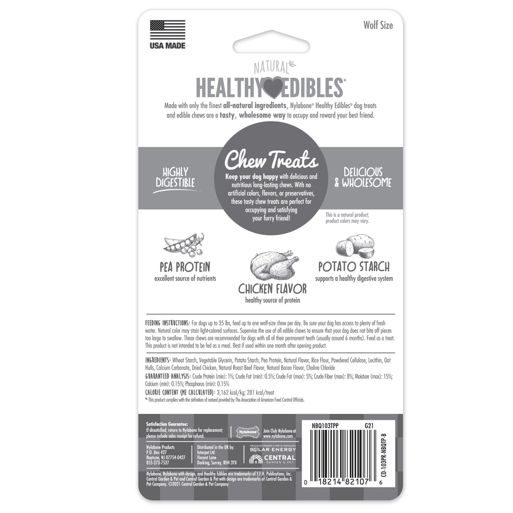 Nylabone Healthy Edibles AllNatural Long Lasting Chew Treats Chicken, 1ea/Medium/Wolf  Up To 35 Lbs. 2 ct