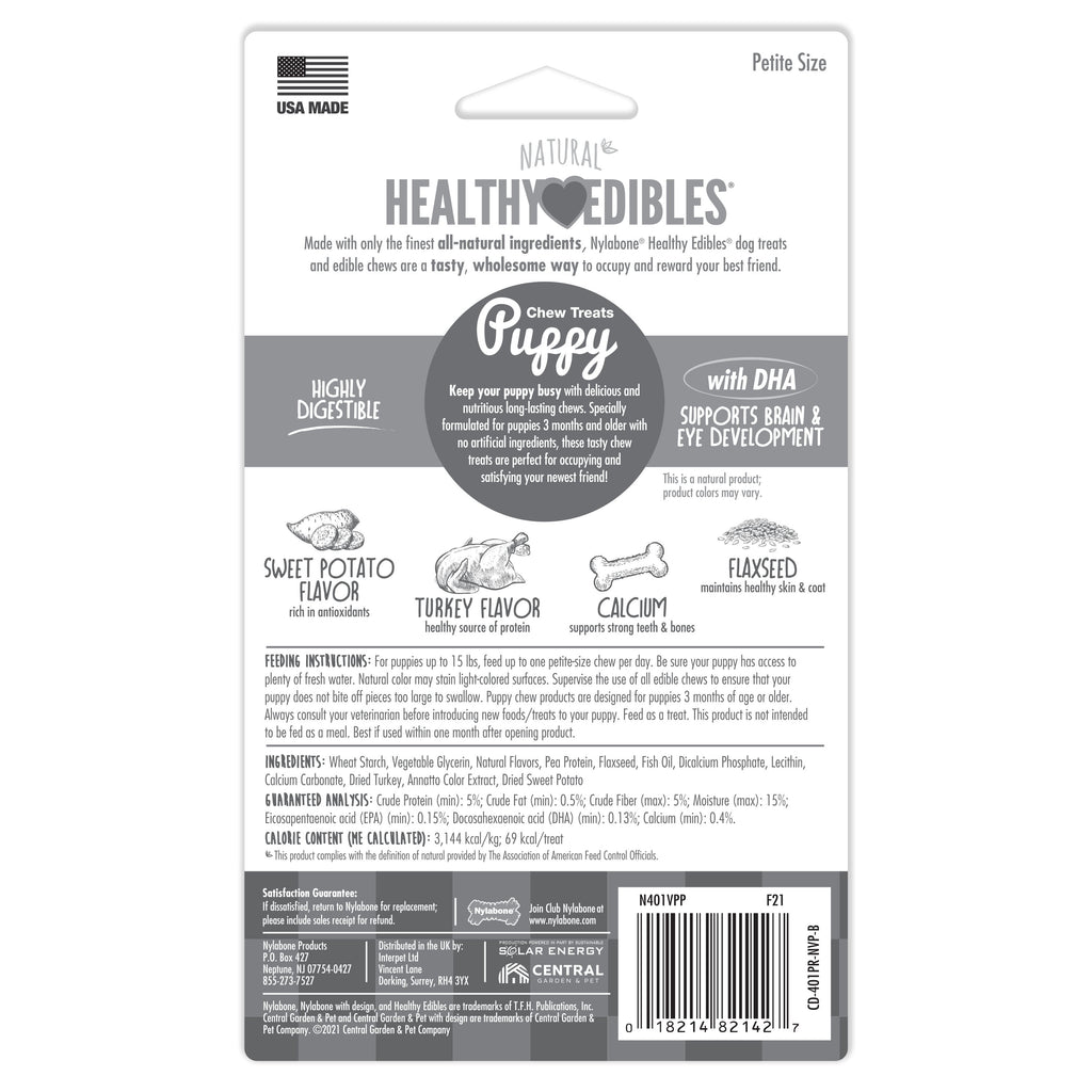 Nylabone Healthy Edibles AllNatural Long Lasting Puppy Chew Treats Turkey  Sweet Potato, 1ea/XS/Petite  Up To 15 Lbs. 4 ct