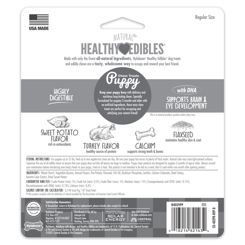 Nylabone Healthy Edibles AllNatural Long Lasting Puppy Chew Treats Turkey  Sweet Potato, 1ea/SMall/Regular  Up To 25 Ibs. 3 ct