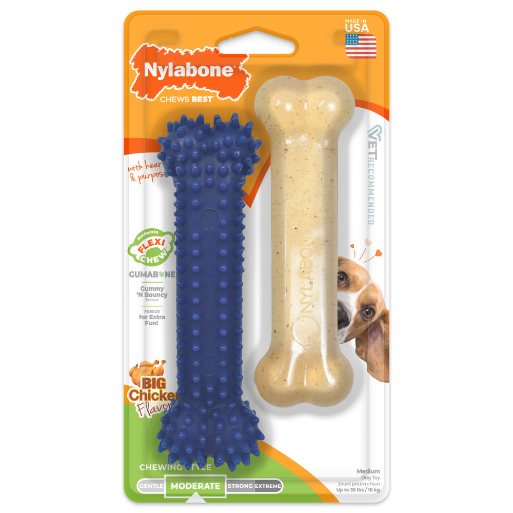 Flexi Chew Gumabone Original Bone & Textured Dental Bone Dog Chew Toy Medium/Wolf - Up to 35 lbs.