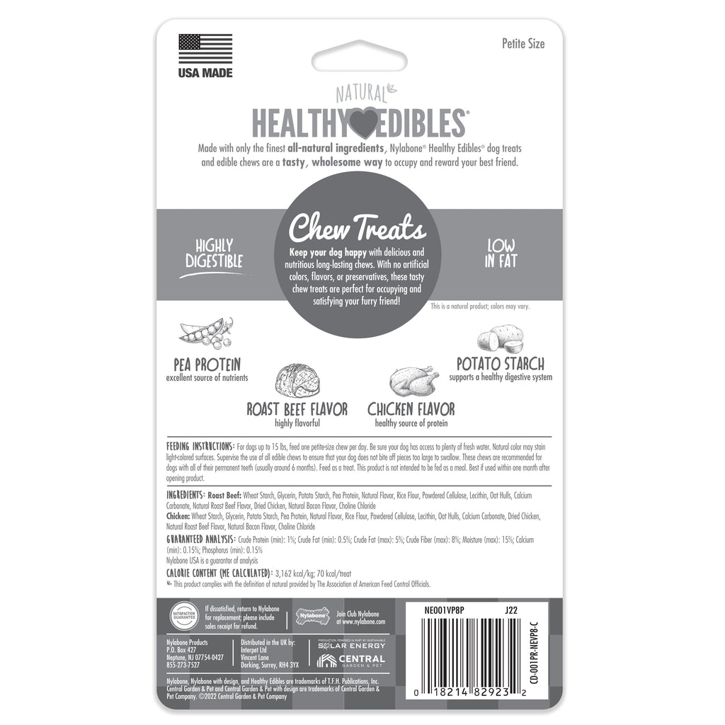Nylabone Healthy Edibles AllNatural Long Lasting Chew Treats Roast Beef  Chicken, 1ea/XS/Petite  Up To 15 Lbs. 8 ct