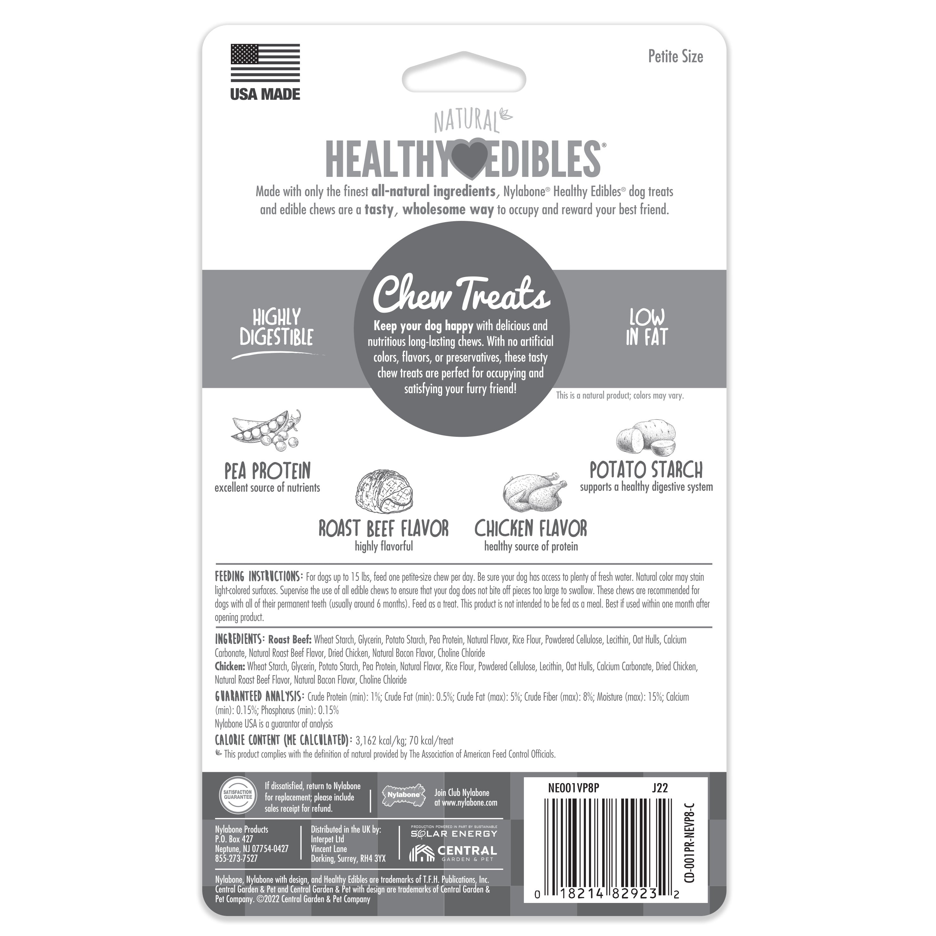 Nylabone Healthy Edibles AllNatural Long Lasting Chew Treats Roast Beef  Chicken, 1ea/XS/Petite  Up To 15 Lbs. 8 ct