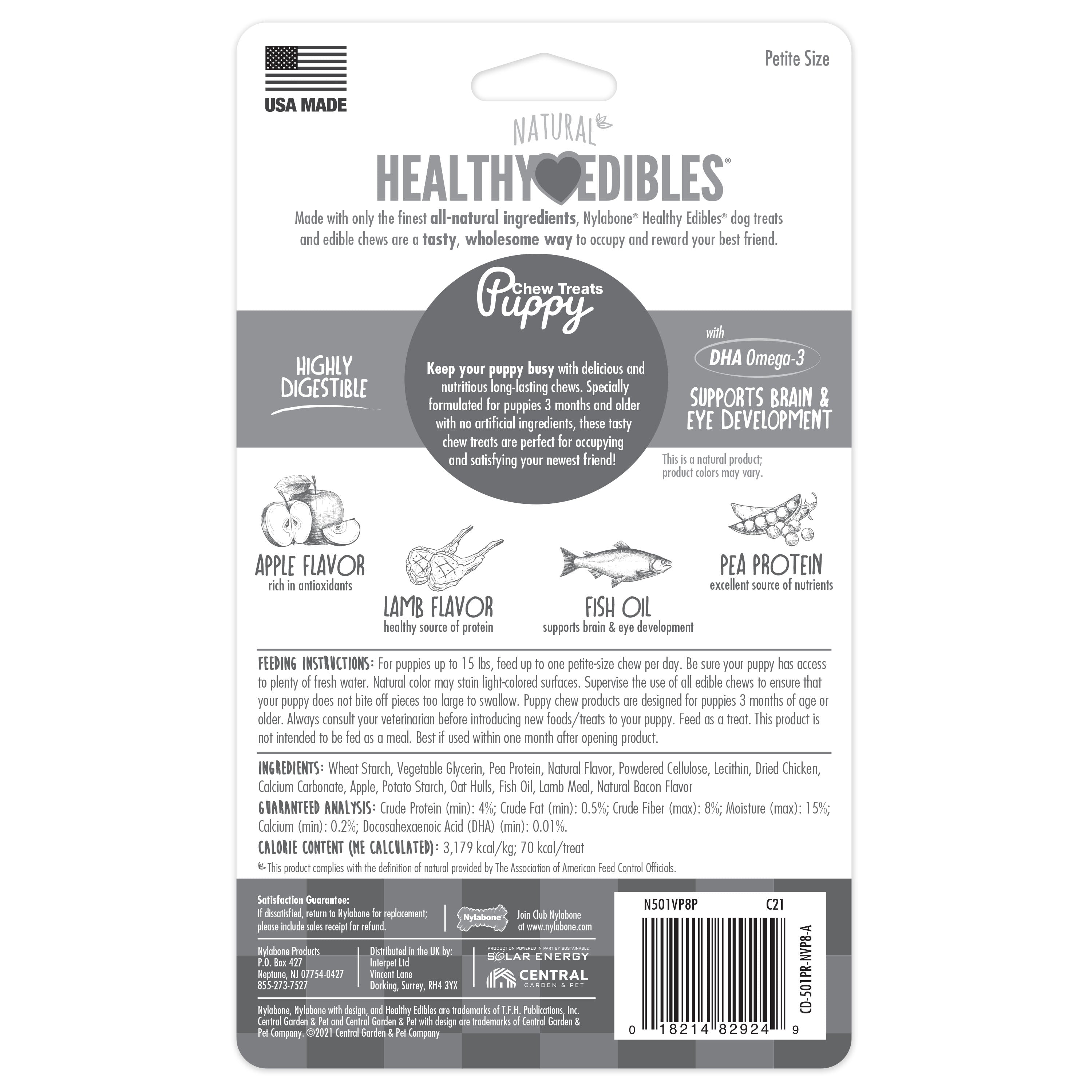 Nylabone Healthy Edibles AllNatural Long Lasting Puppy Chew Treats Lamb  Apple, 1ea/XS/Petite  Up To 15 Lbs. 8 ct