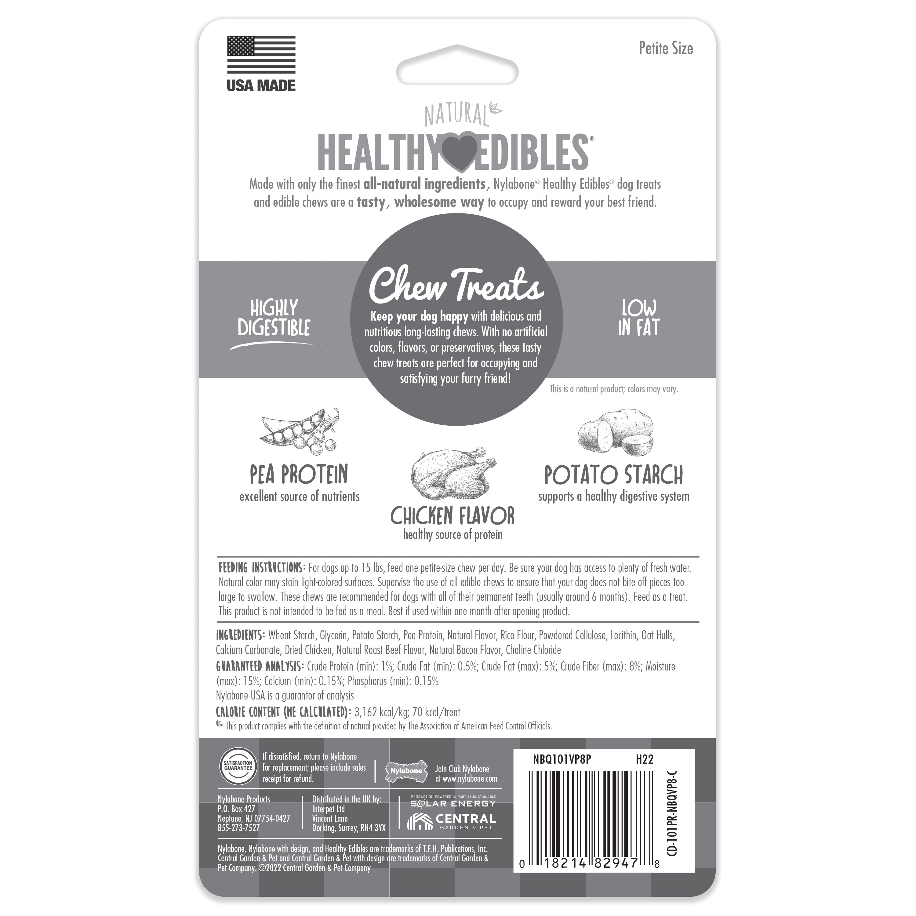 Nylabone Healthy Edibles AllNatural Long Lasting Chew Treats Chicken, 1ea/XS/Petite  Up To 15 Lbs. 8 ct