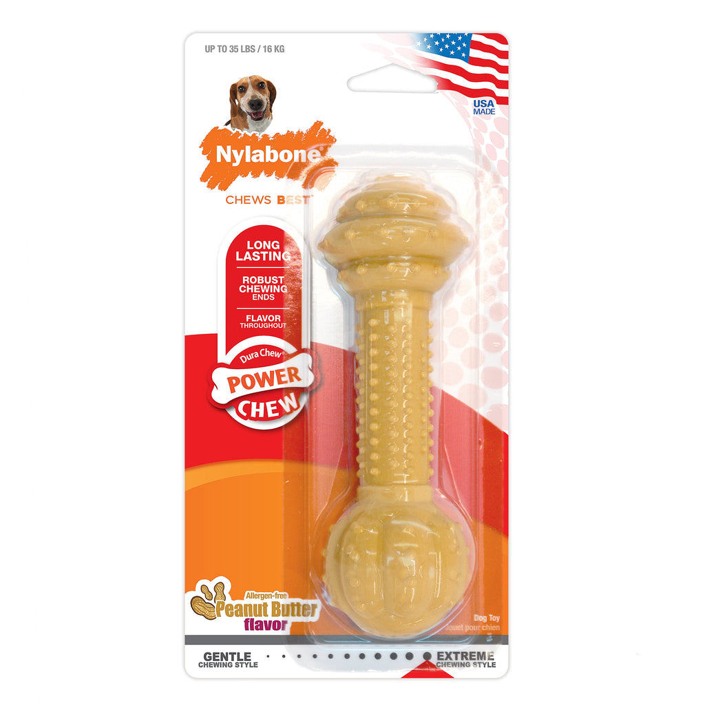 Nylabone Barbell Power Chew Durable Dog Toy Peanut Butter, 1ea/Medium/Wolf  Up To 35 Lbs. 1 ct