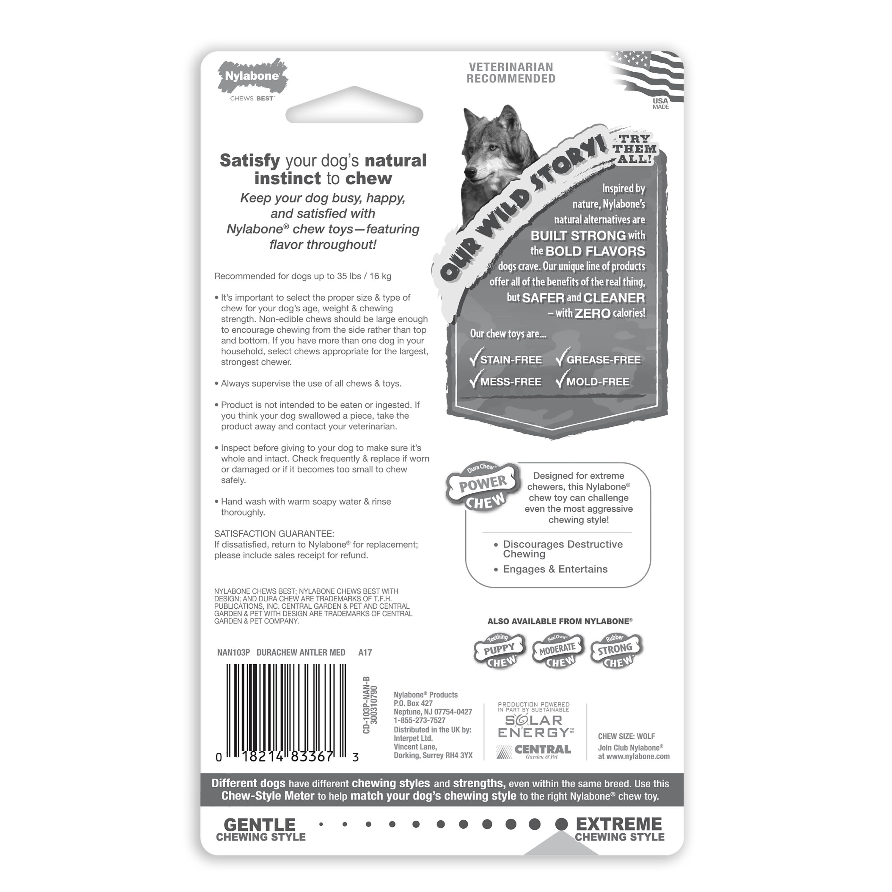 Nylabone Power Chew Antler Dog Chew Alternative Venison, 1ea/Medium/Wolf  Up To 35 Lbs. 1 ct