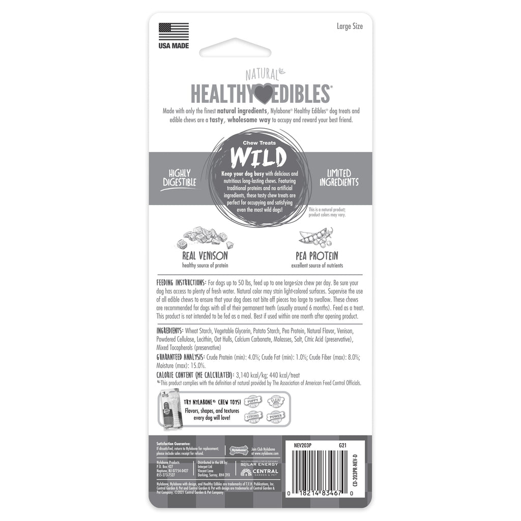 Nylabone Healthy Edibles WILD AllNatural Long Lasting Chew Treats Venison, 1ea/Large/Giant  Up To 50 Lbs. 1 ct