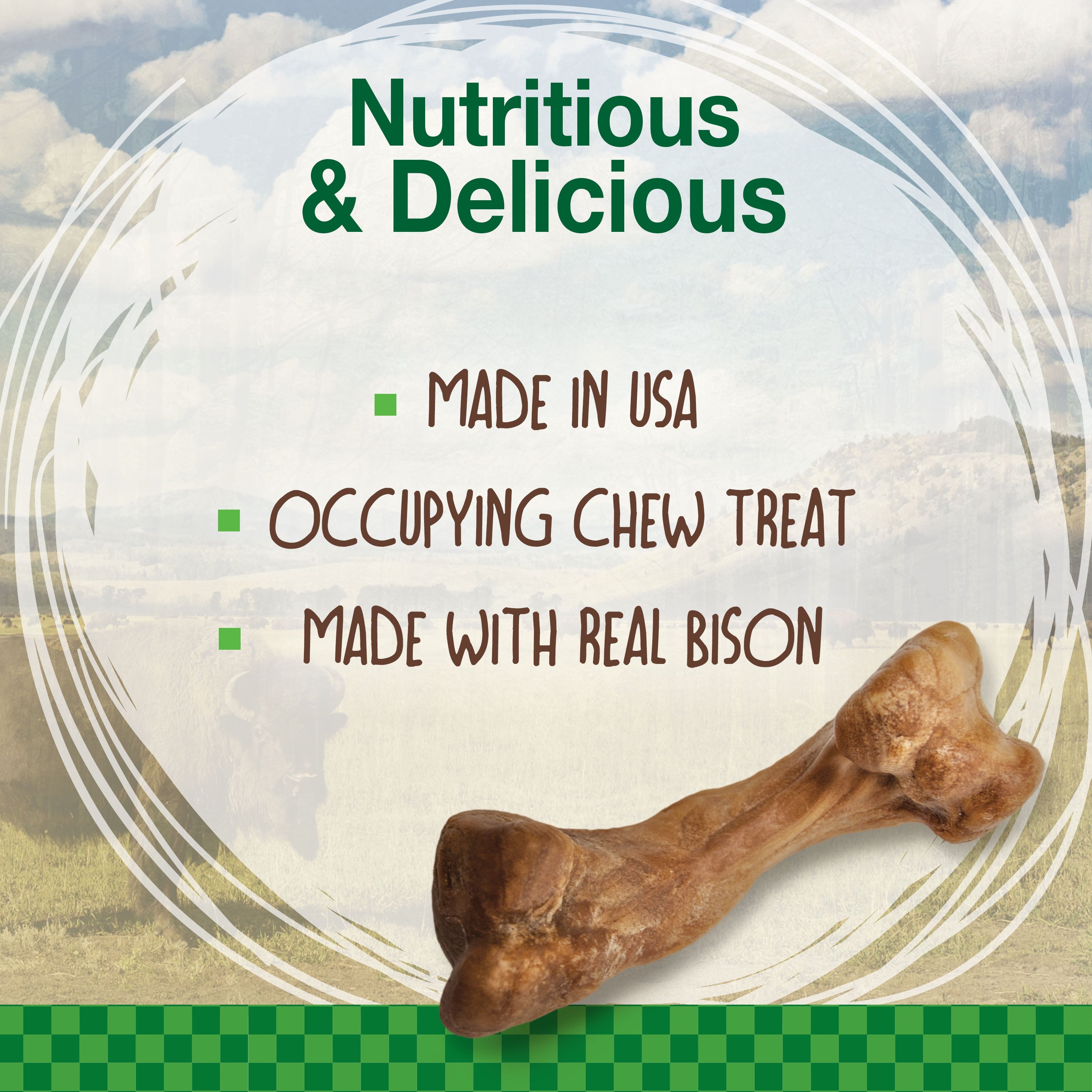 Nylabone Healthy Edibles WILD AllNatural Long Lasting Chew Treats Bison, 1ea/Medium/Wolf  Up To 35 Lbs. 2 ct