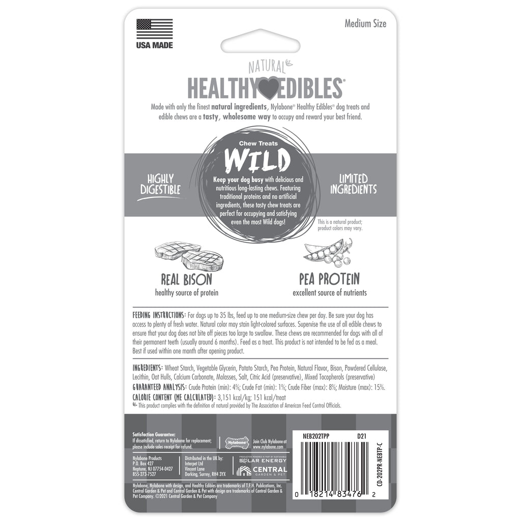 Nylabone Healthy Edibles WILD AllNatural Long Lasting Chew Treats Bison, 1ea/Medium/Wolf  Up To 35 Lbs. 2 ct