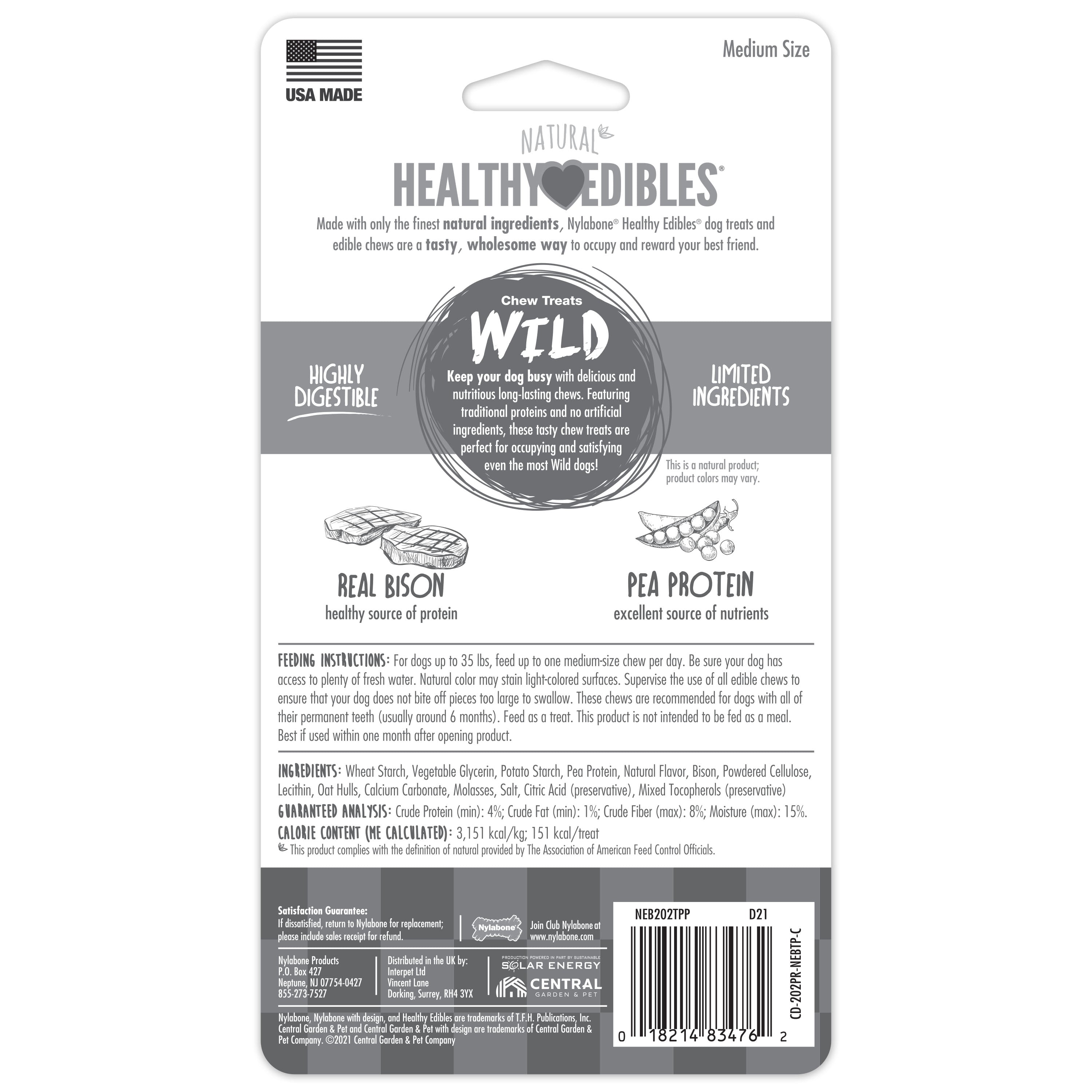 Nylabone Healthy Edibles WILD AllNatural Long Lasting Chew Treats Bison, 1ea/Medium/Wolf  Up To 35 Lbs. 2 ct