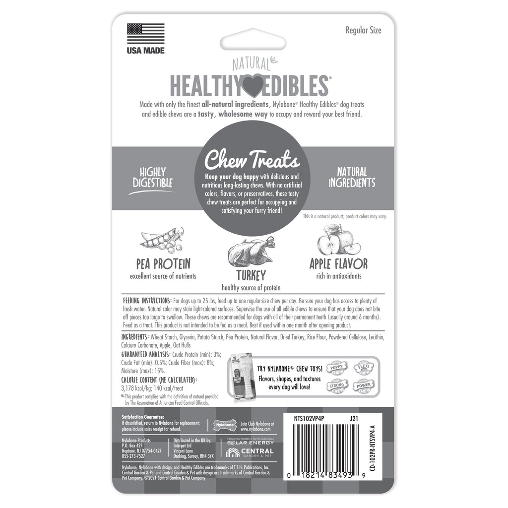 Nylabone Healthy Edibles AllNatural Long Lasting Chew Treats Turkey  Apple, 1ea/SMall/Regular  Up To 25 Ibs. 4 ct