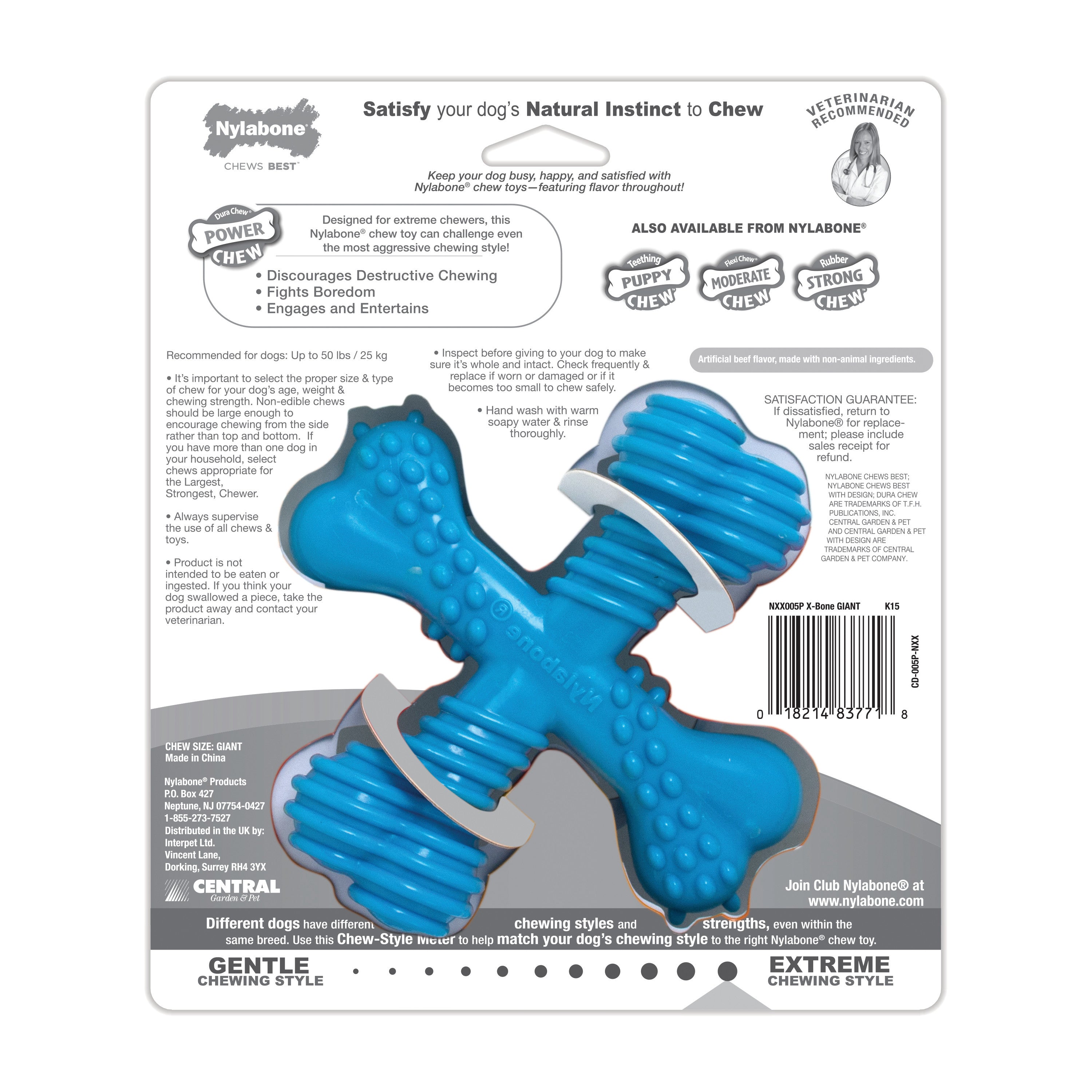 Nylabone Power Chew Comfort Hold X Bone Dog Toy Beef, 1ea/Large/Giant  Up To 50 Lbs. 1 ct
