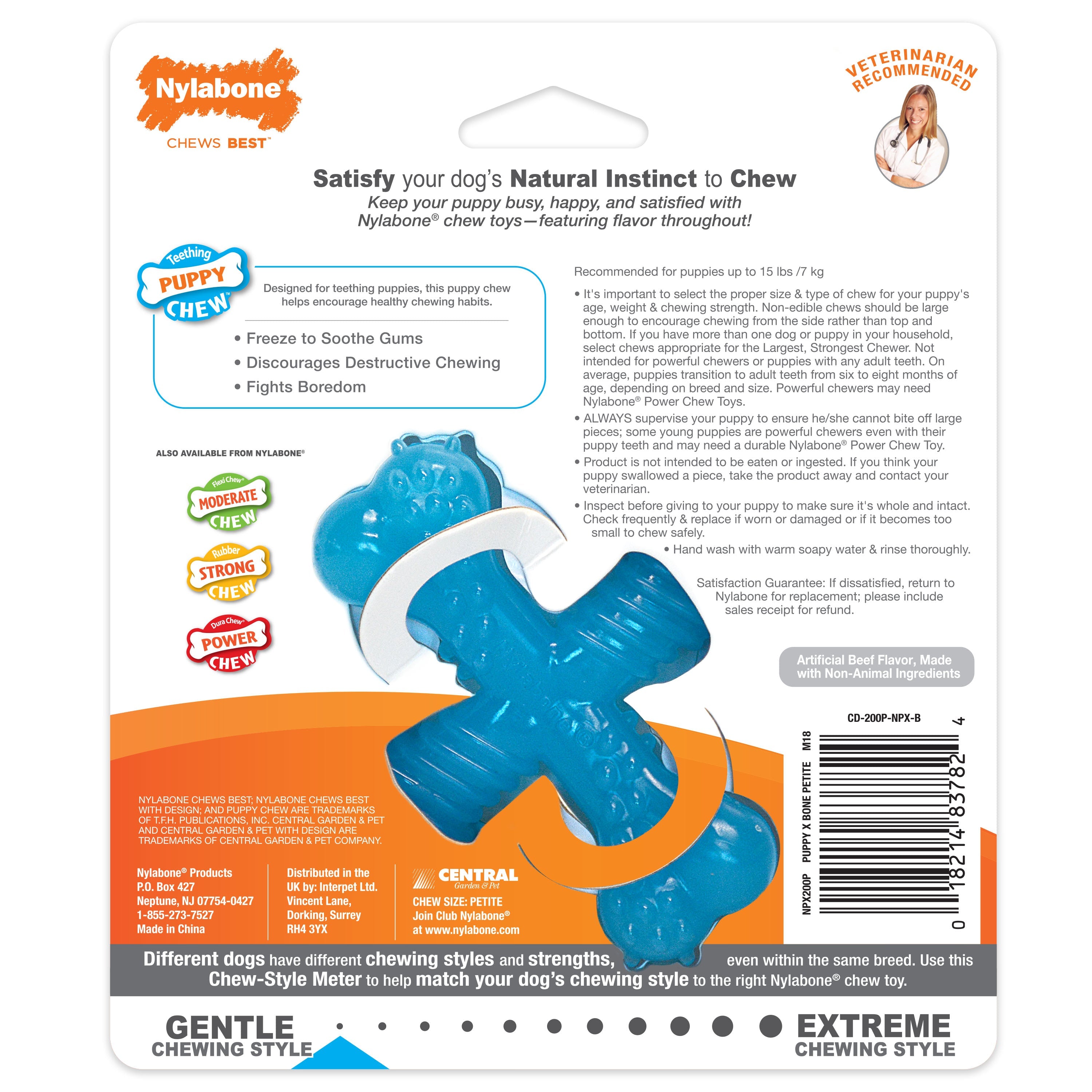 Nylabone Puppy Chew Comfort Hold X Bone Dog Toy Beef, 1ea/XS/Petite  Up To 15 Lbs. 1 ct