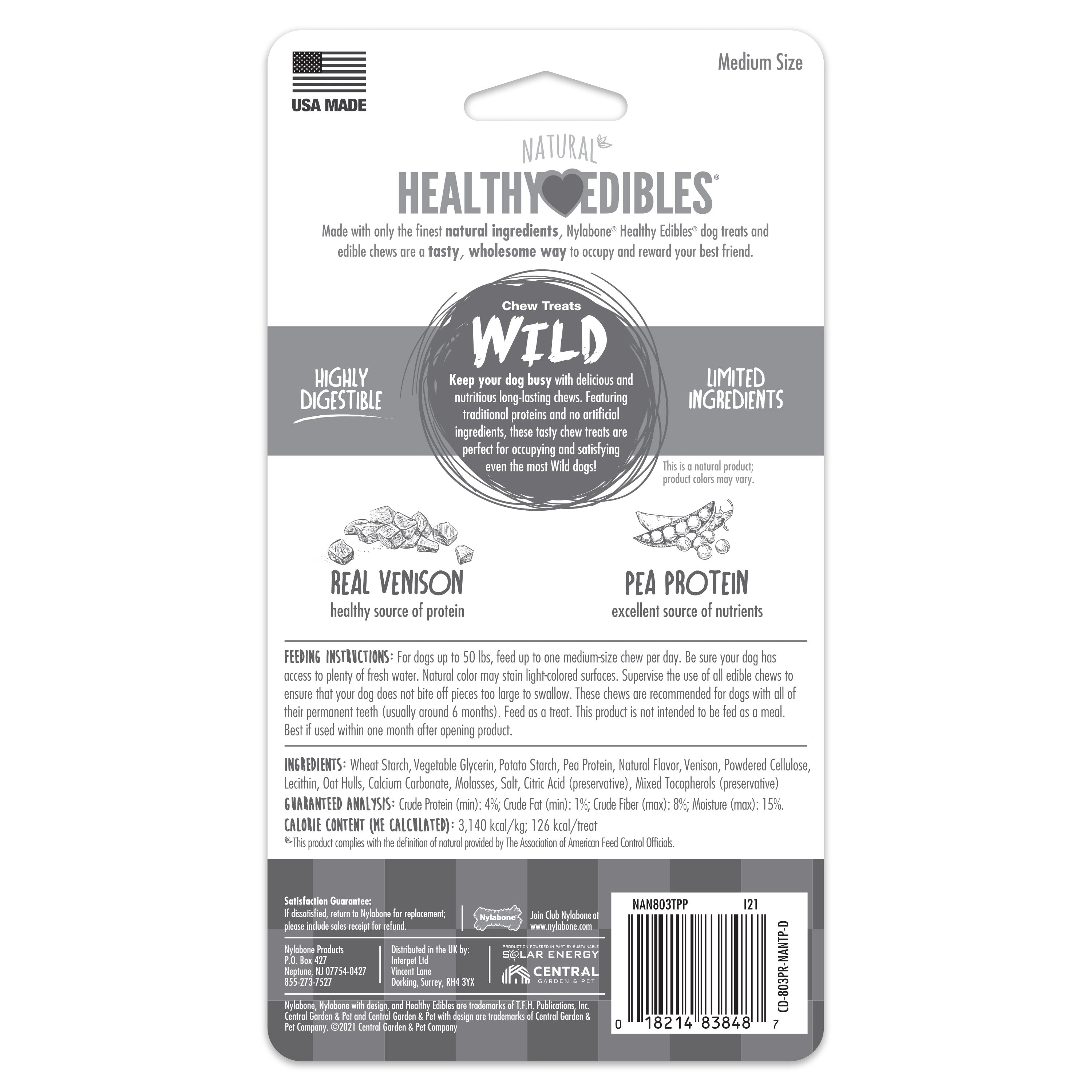 Nylabone Healthy Edibles WILD AllNatural Long Lasting Antler Chew Treats Venison, 1ea/Large/Giant  Up To 50 Lbs. 2 ct