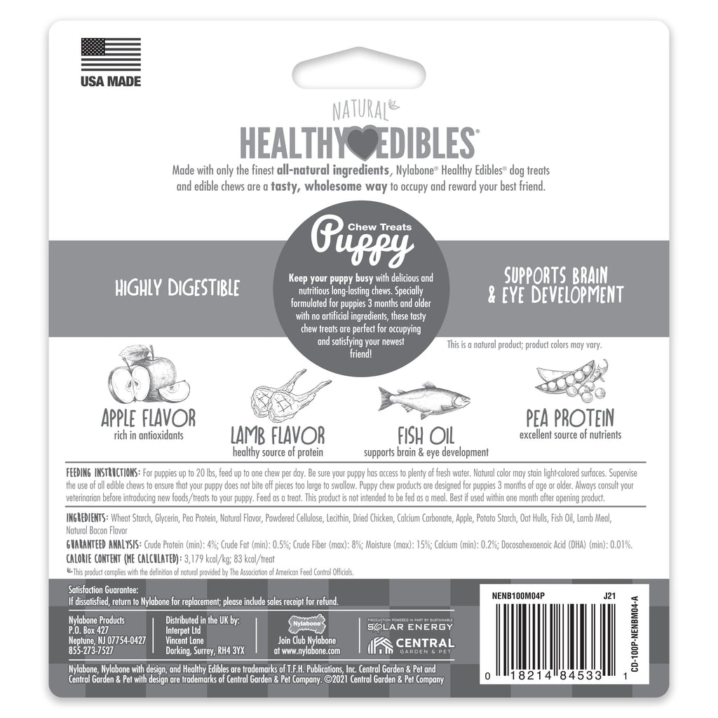 Nylabone Healthy Edibles AllNatural Long Lasting Puppy Chew Treats Lamb  Apple, 1ea/SMall/Regular  Up To 25 Ibs. 4 ct