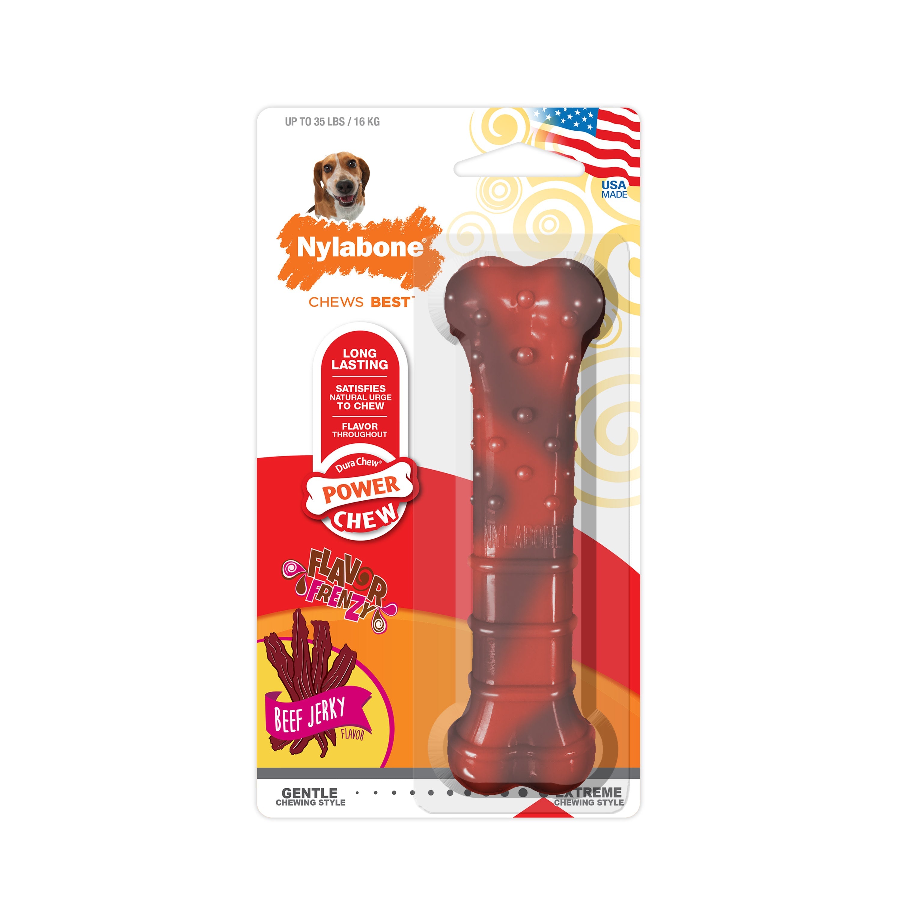 Nylabone Flavor Frenzy Power Chew Durable Dog Chew Toy Beef Jerky, 1ea/Medium/Wolf  Up To 35 Lbs. 1 ct
