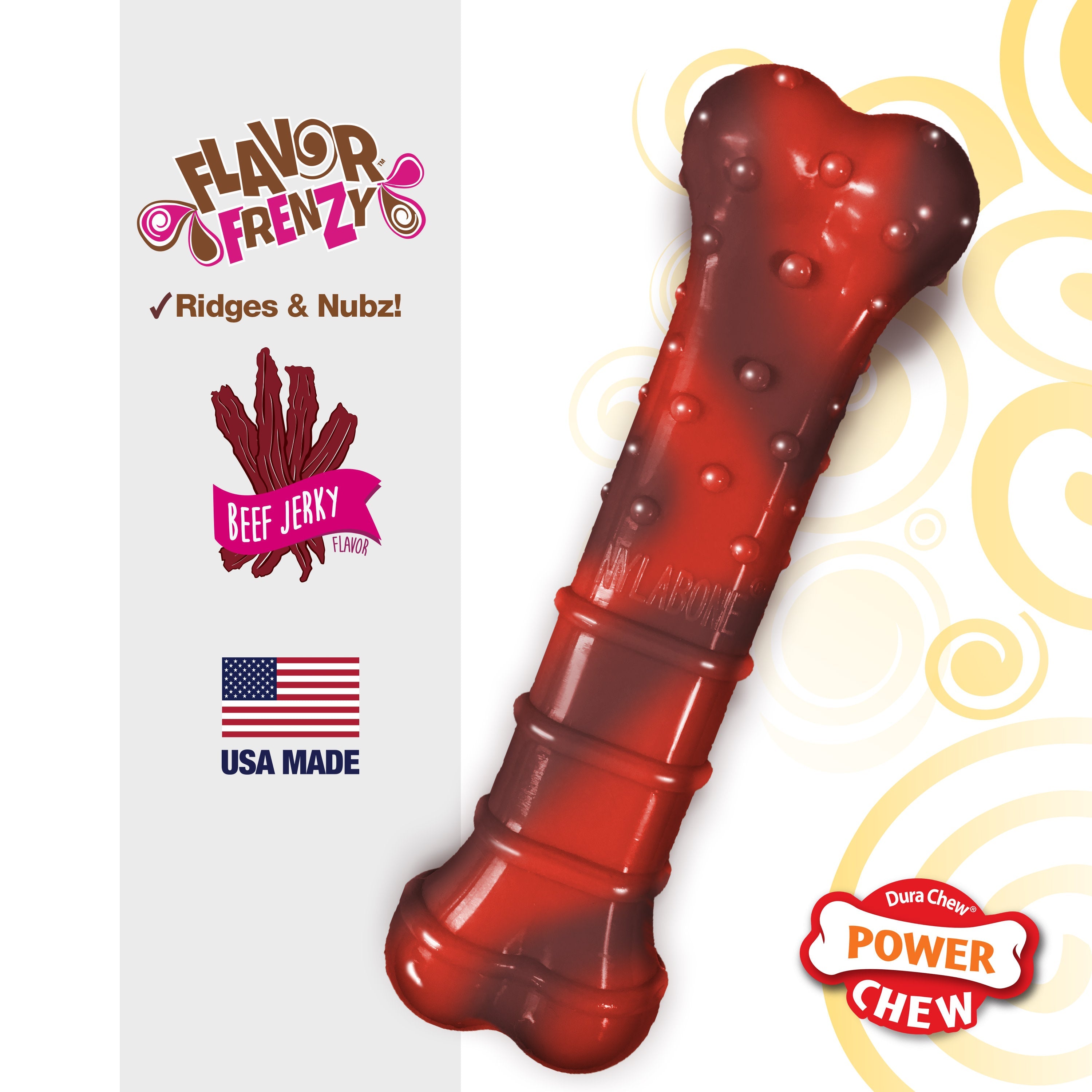 Nylabone Flavor Frenzy Power Chew Durable Dog Chew Toy Beef Jerky, 1ea/Medium/Wolf  Up To 35 Lbs. 1 ct