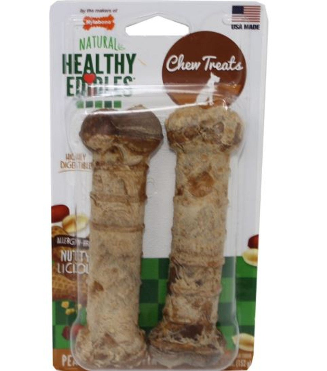 Nylabone Healthy Edibles Peanut Butter Chew Dog Treats Wolf 2pk