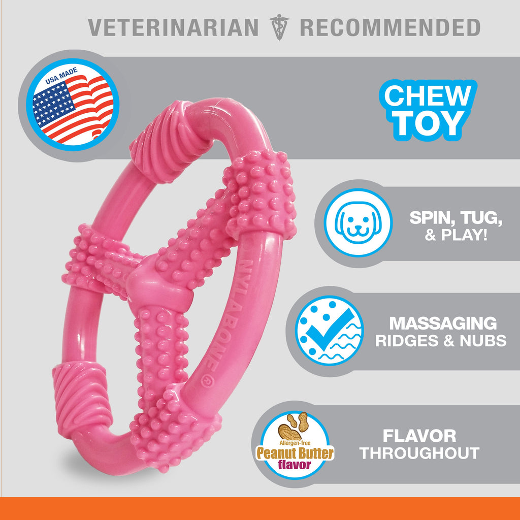 Nylabone Puppy Chew Spin Tug  Play Toy Peanut Butter, Pink, 1ea/Medium/Wolf  Up To 35 Lbs. 1 ct