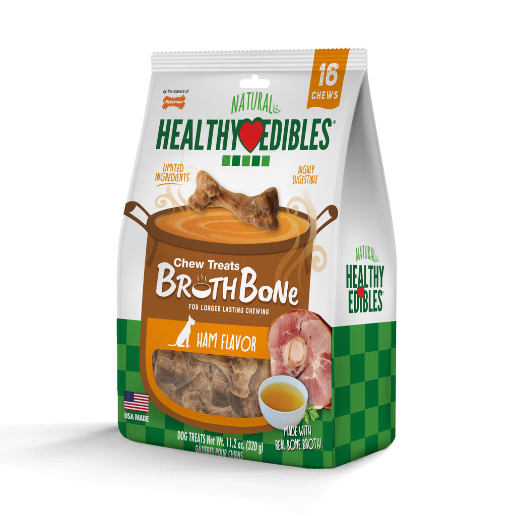 Nylabone Healthy Edibles Broth Bone AllNatural Long Lasting Chew Treats 16 count, 1ea/Regular  Up To 25 Ibs.