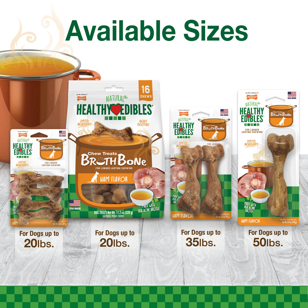 Nylabone Healthy Edibles Broth Bone AllNatural Long Lasting Chew Treats Ham, 1ea/SMall/Regular  Up To 25 Ibs. 4 ct