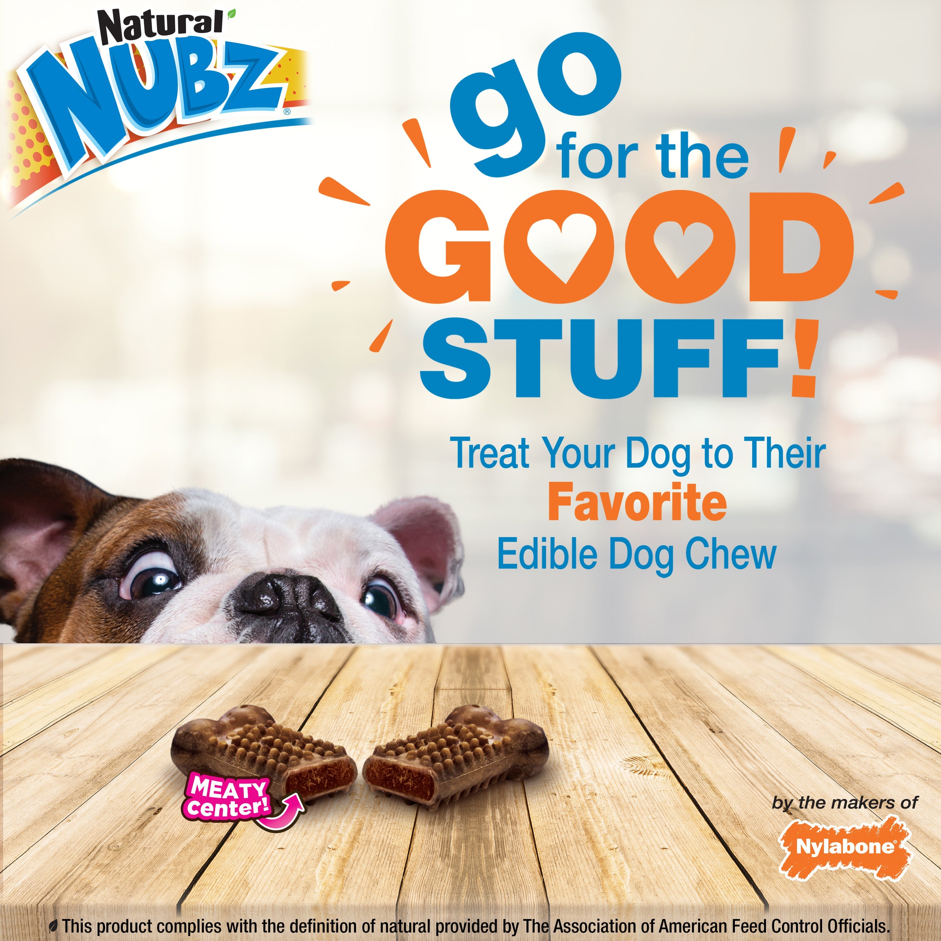 Nylabone Nubz Meaty Center Natural Long Lasting Edible Dog Chews Beef, 1ea/SMall  Up To 30 Lbs. 20 ct