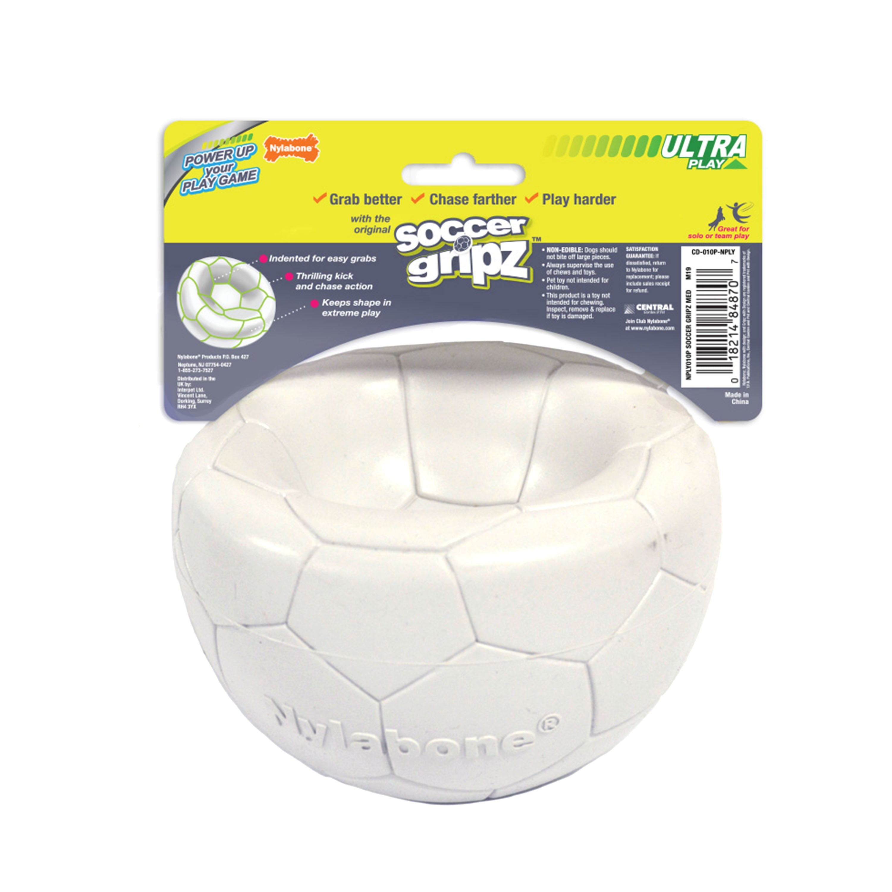 Nylabone Power Play Gripz Dog Soccer Ball Toy 1ea/Medium/Wolf  Up To 35 Lbs. 1 ct