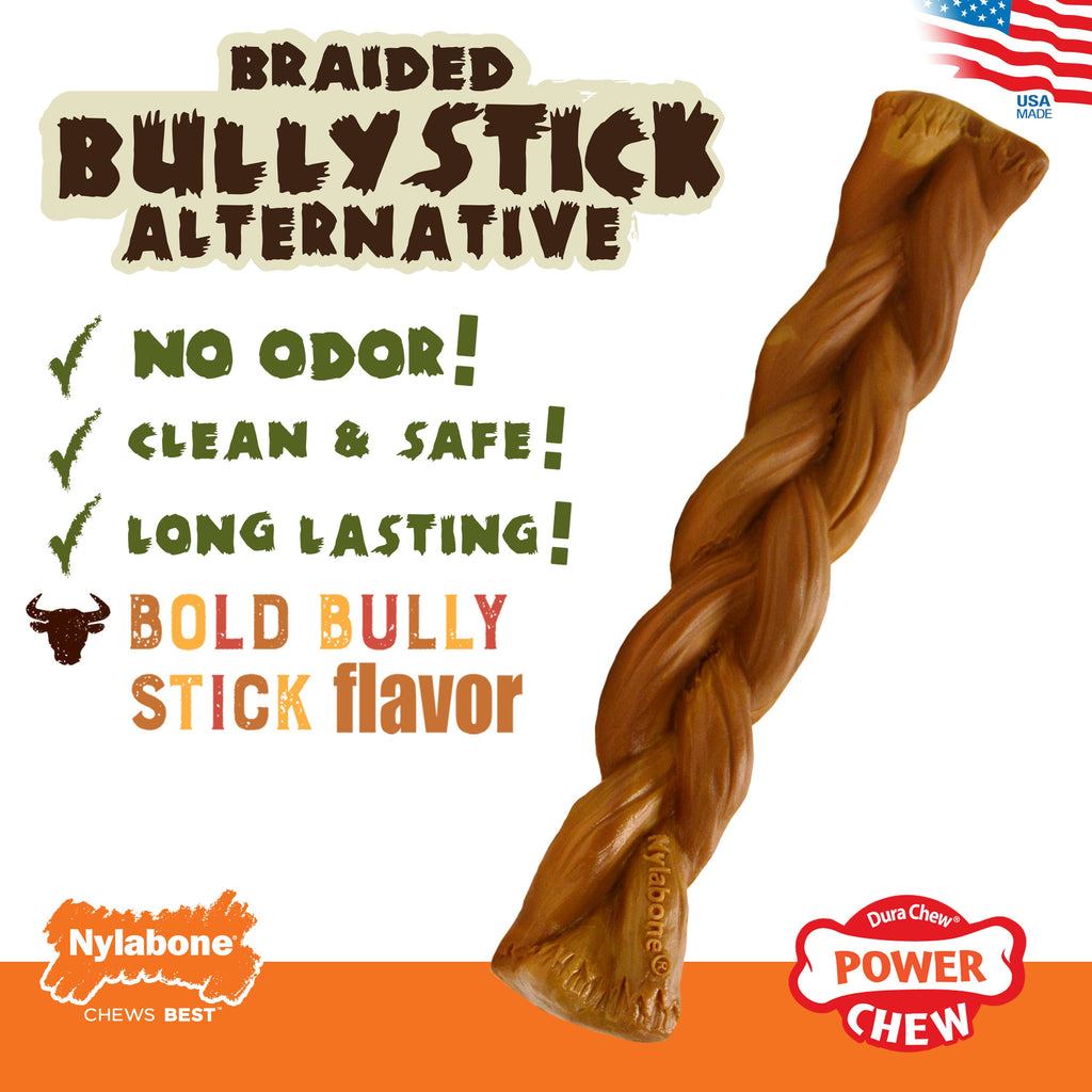 Nylabone Power Chew Braided Bully Stick Alternative Chew Toy Beef, 1ea/Large/Giant  Up To 50 Lbs. 1 ct