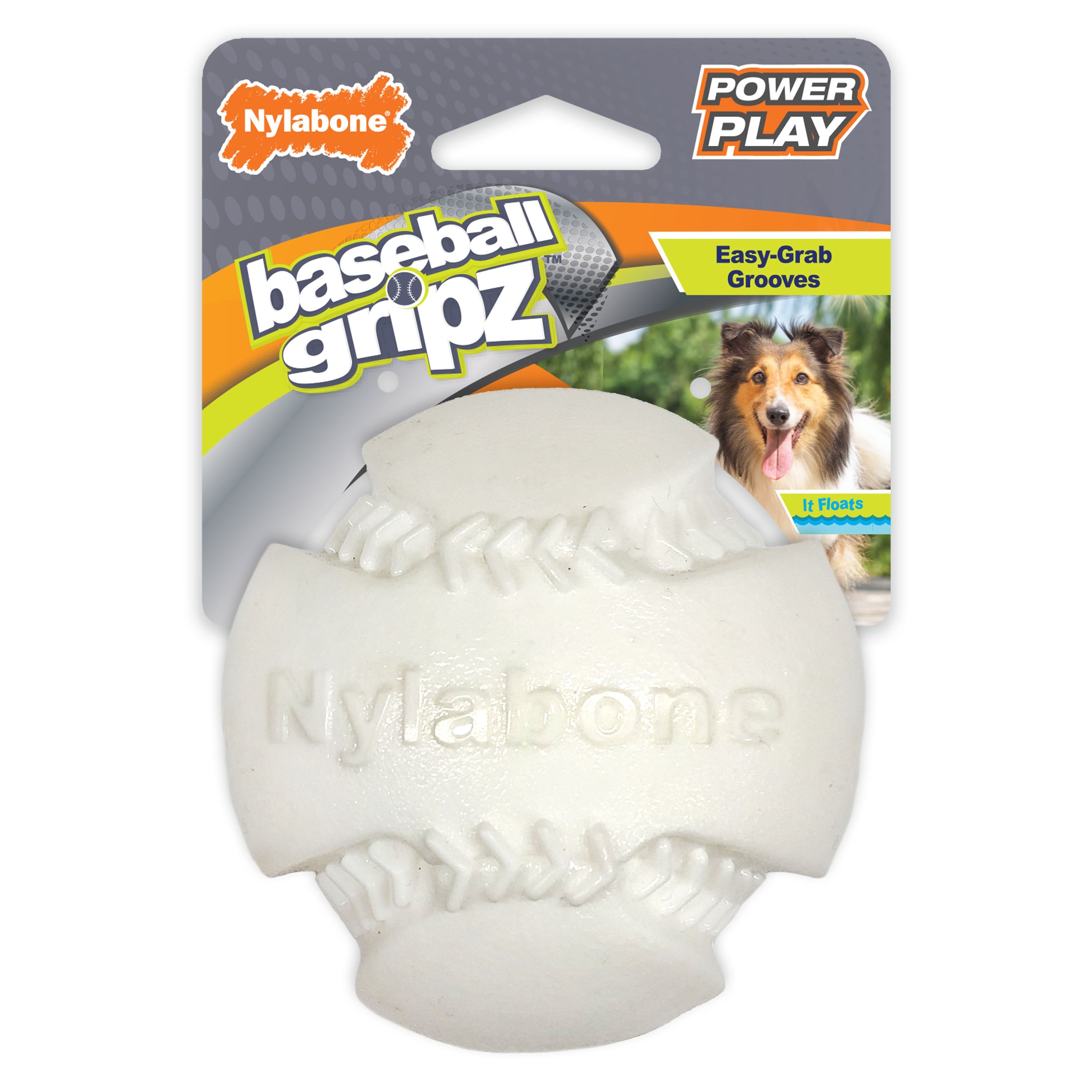Nylabone Power Play Dog Baseball Gripz Medium/Wolf - Up To 35 Lbs. (1 ct)