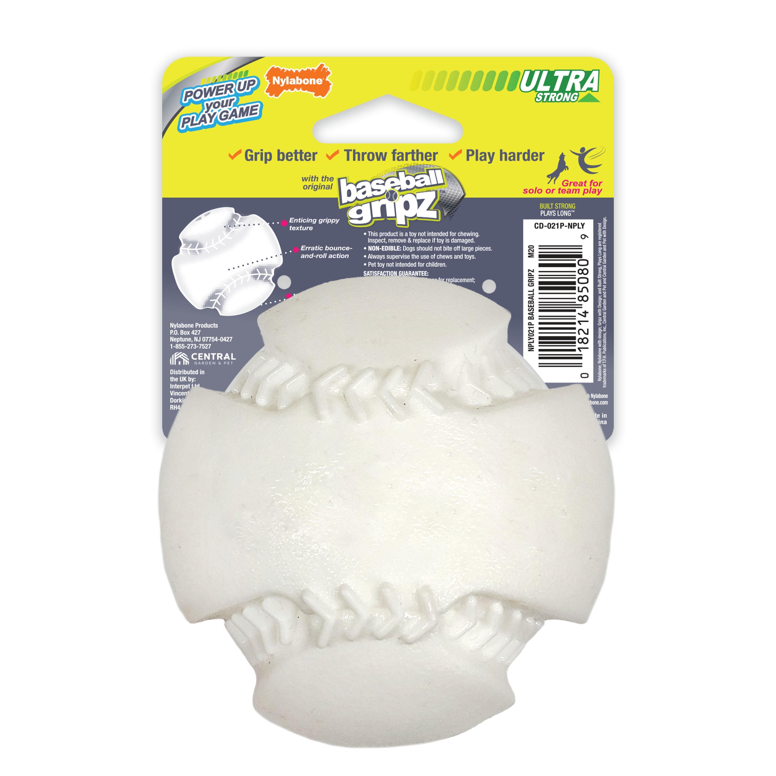 Nylabone Power Play Dog Baseball Gripz Medium/Wolf - Up To 35 Lbs. (1 ct)