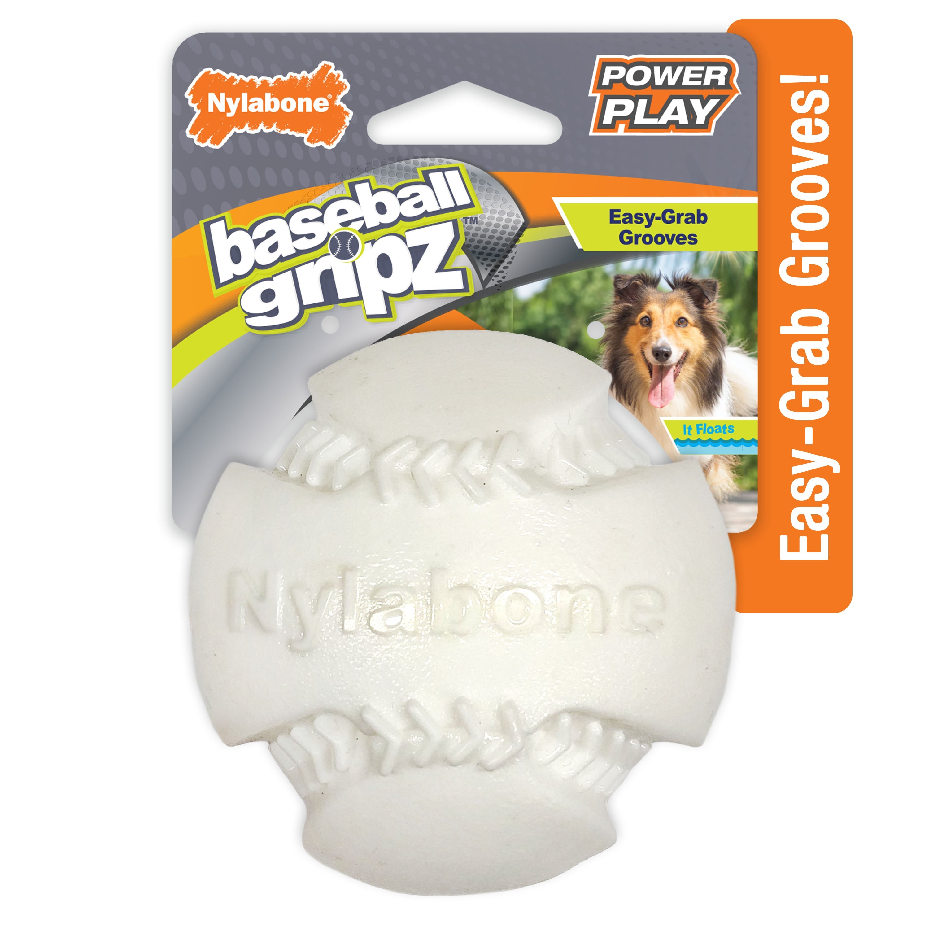 Nylabone Power Play Dog Baseball Gripz Medium/Wolf - Up To 35 Lbs. (1 ct)