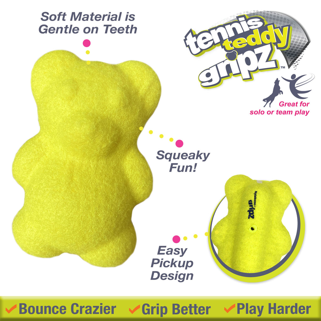 Nylabone Power Play Tennis Teddy Gripz Bear Dog Toy Medium/Wolf - Up To 35 Lbs. (1 ct)