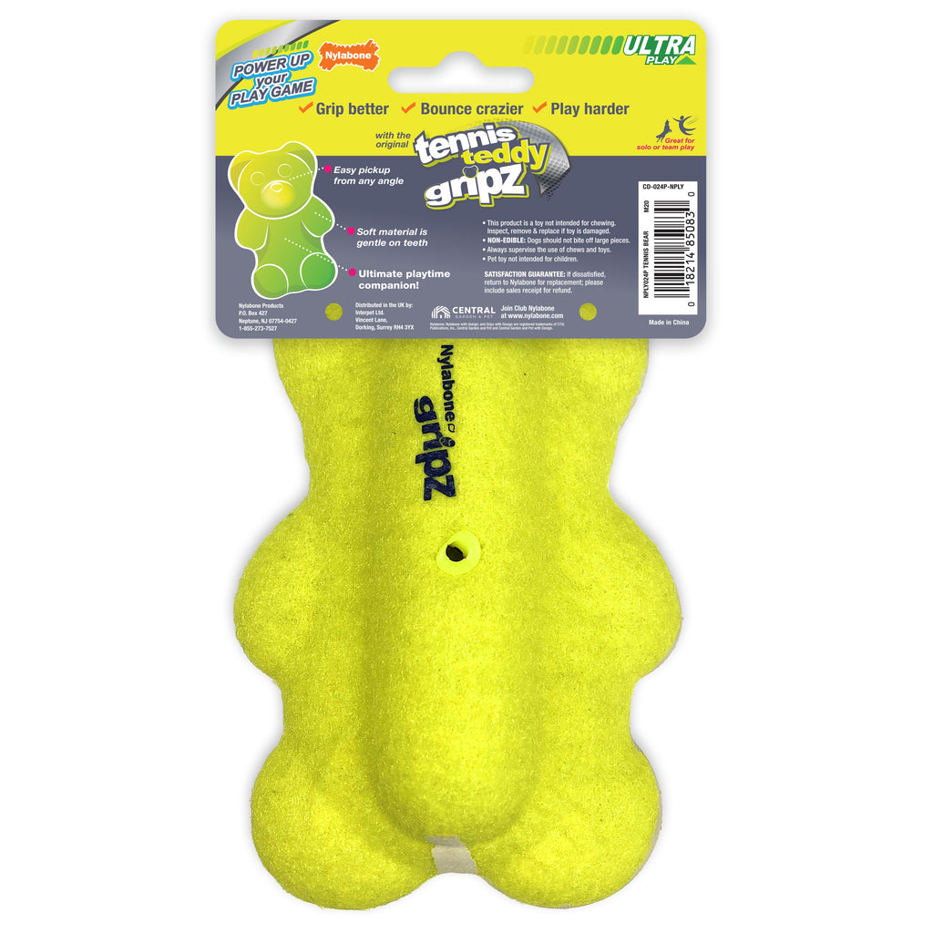 Nylabone Power Play Tennis Teddy Gripz Bear Dog Toy Medium/Wolf - Up To 35 Lbs. (1 ct)