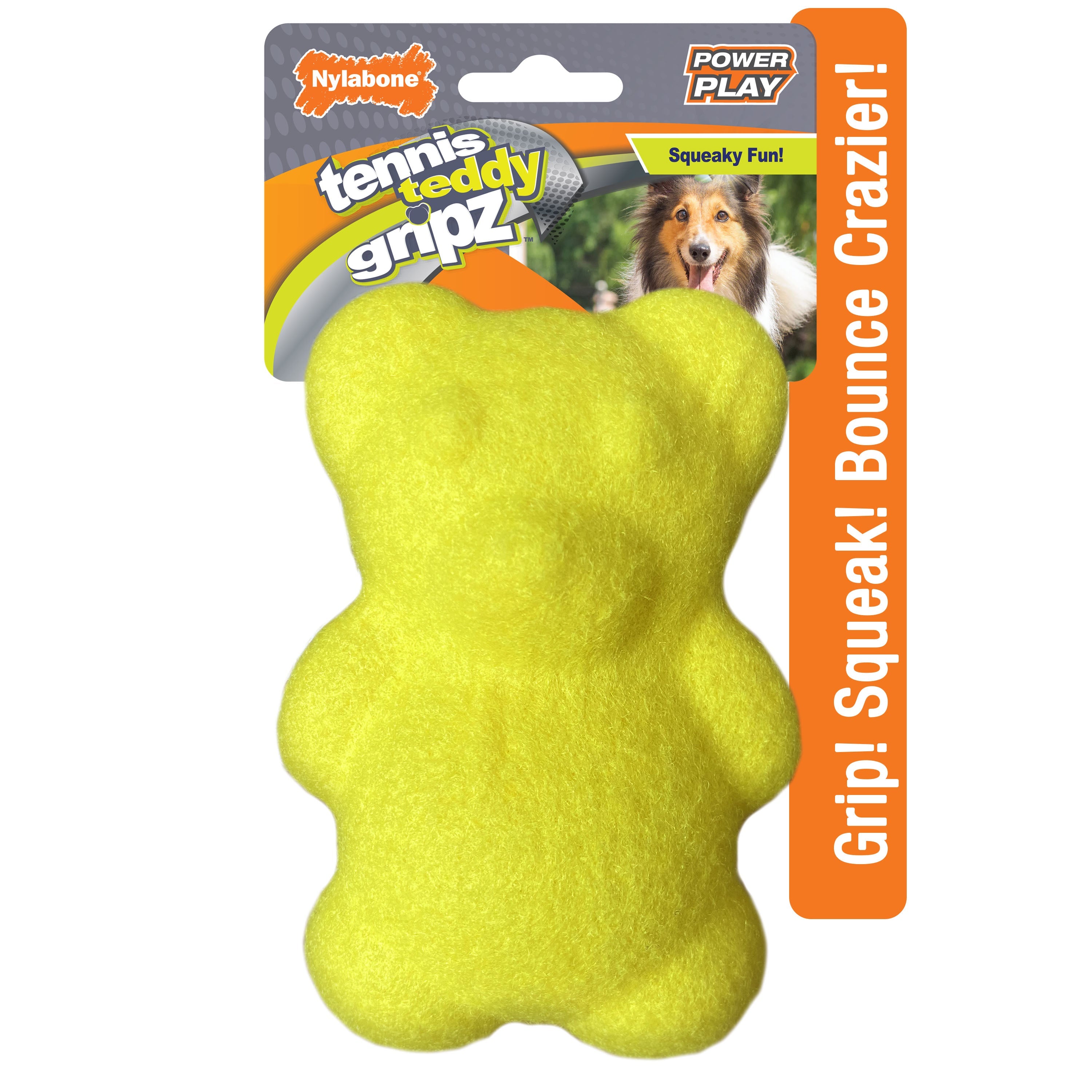 Nylabone Power Play Tennis Teddy Gripz Bear Dog Toy Medium/Wolf - Up To 35 Lbs. (1 ct)