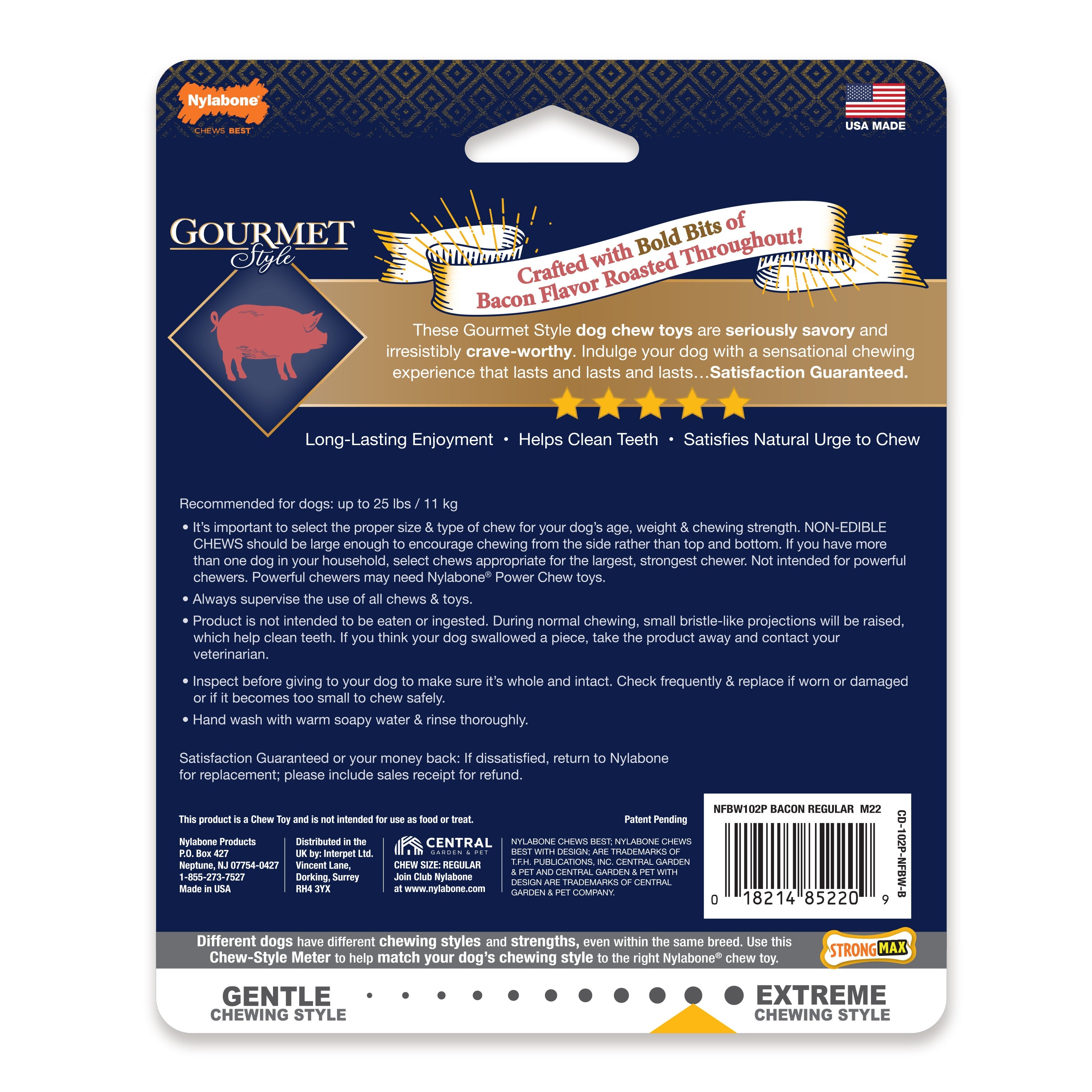 Nylabone Gourmet Style Strong Chew Wishbone Dog Chew Toy Bacon, 1ea/SMall/Regular  Up To 25 Ibs. 1 ct