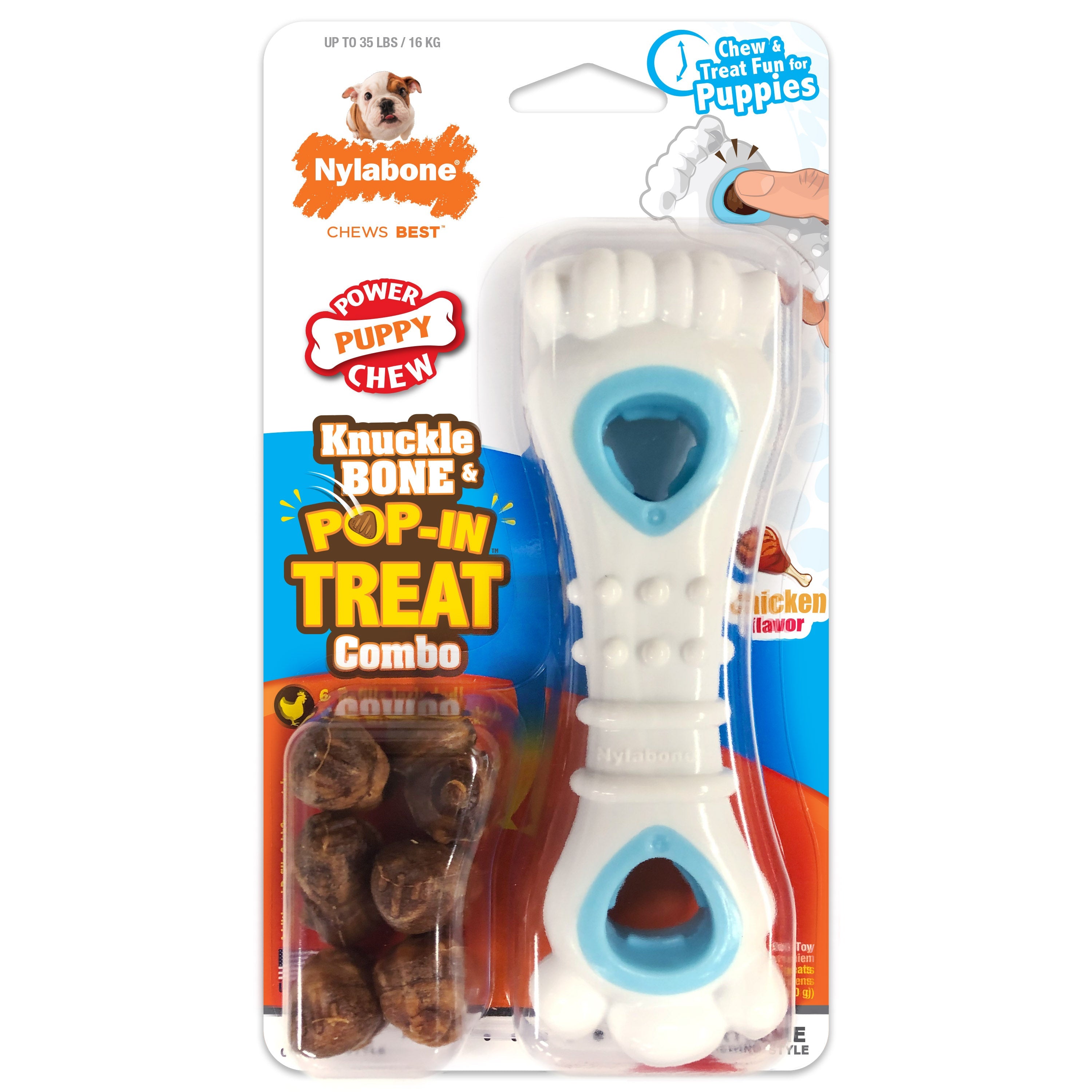 Nylabone Puppy Power Chew Souper Bone  PopIn Puppy Treat Toy Combo Chicken, 1ea/Medium/Wolf  Up To 35 Lbs. 1 ct