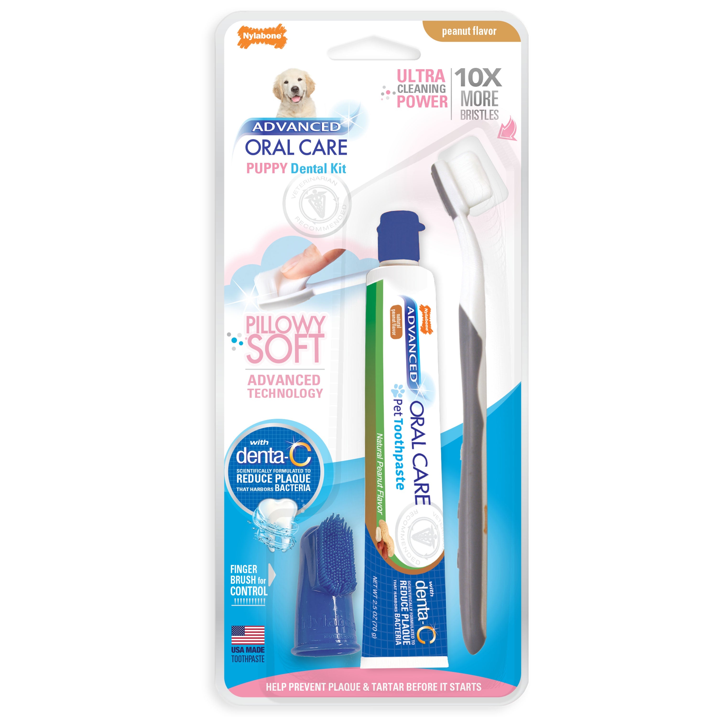 Nylabone Advanced Oral Care Puppy Dental Kit with Pillowy SoftBristle Toothbrush Peanut Butter, 1ea/2.5 oz 3 ct