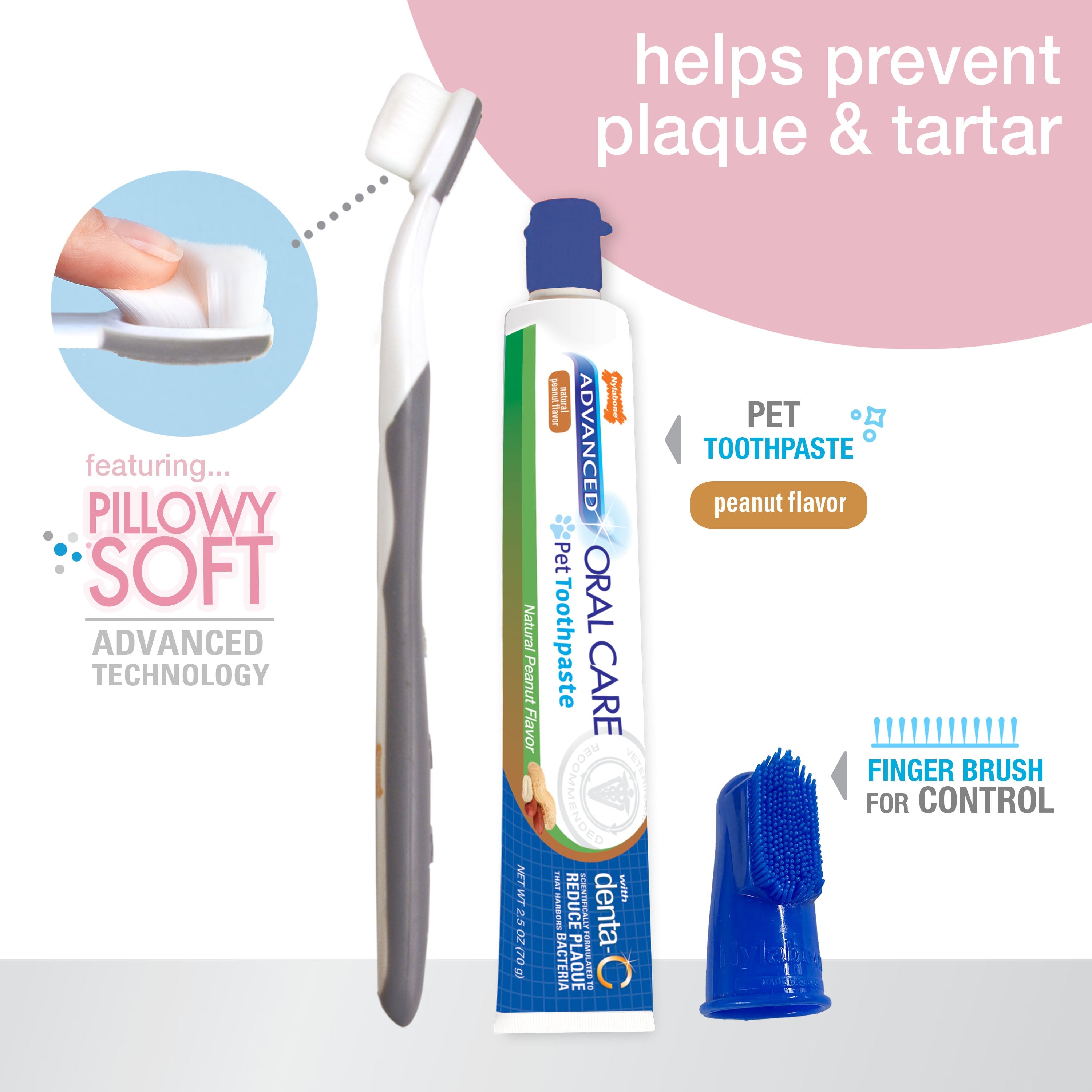 Nylabone Advanced Oral Care Puppy Dental Kit with Pillowy SoftBristle Toothbrush Peanut Butter, 1ea/2.5 oz 3 ct