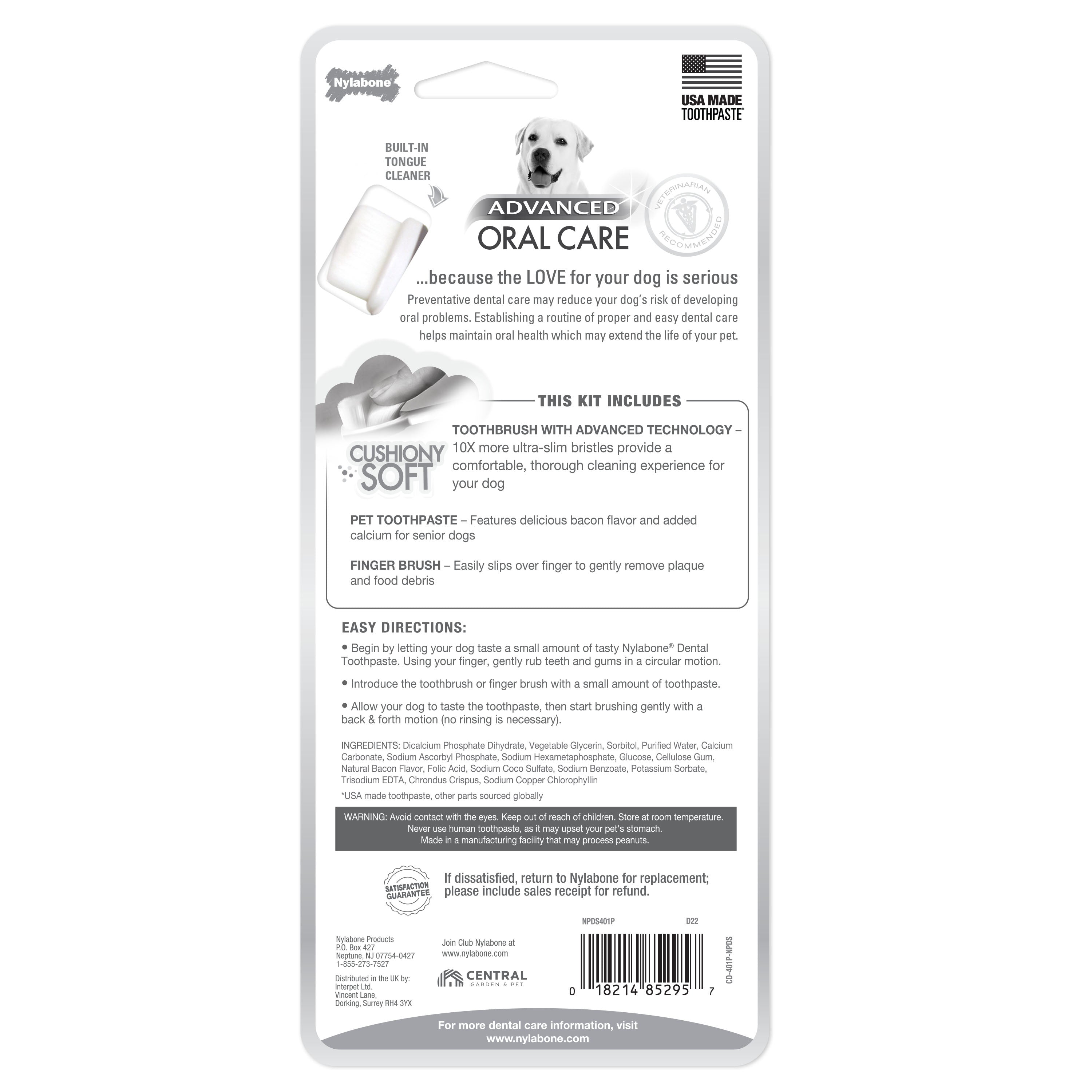 Nylabone Advanced Oral Care Senior Dog Dental Kit with Cushiony SoftBristle Toothbrush Bacon, 1ea/2.5 oz 3 ct