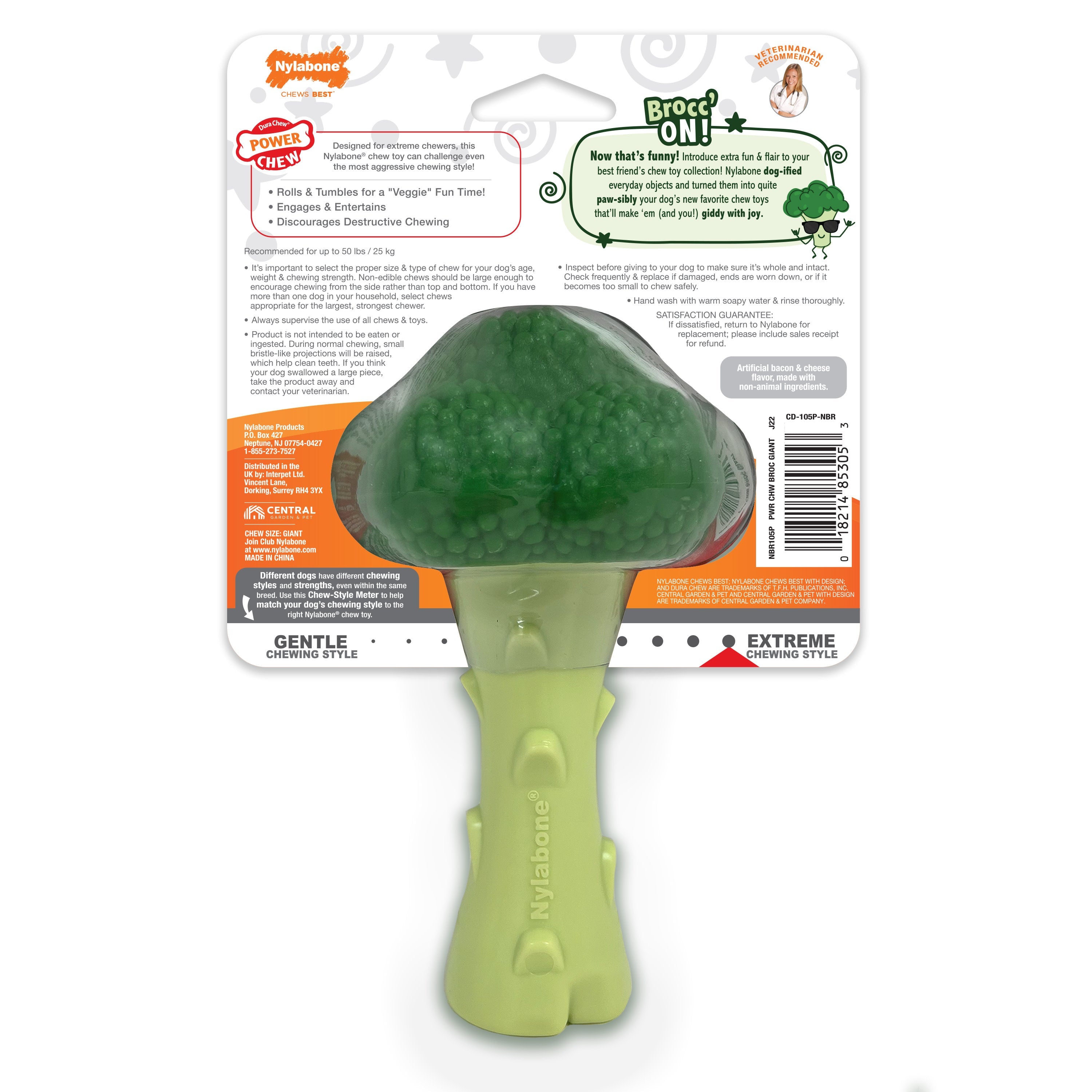 Nylabone Power Chew Broccoli Dog Toy Bacon  Cheese, 1ea/Large/Giant  Up To 50 Lbs. 1 ct